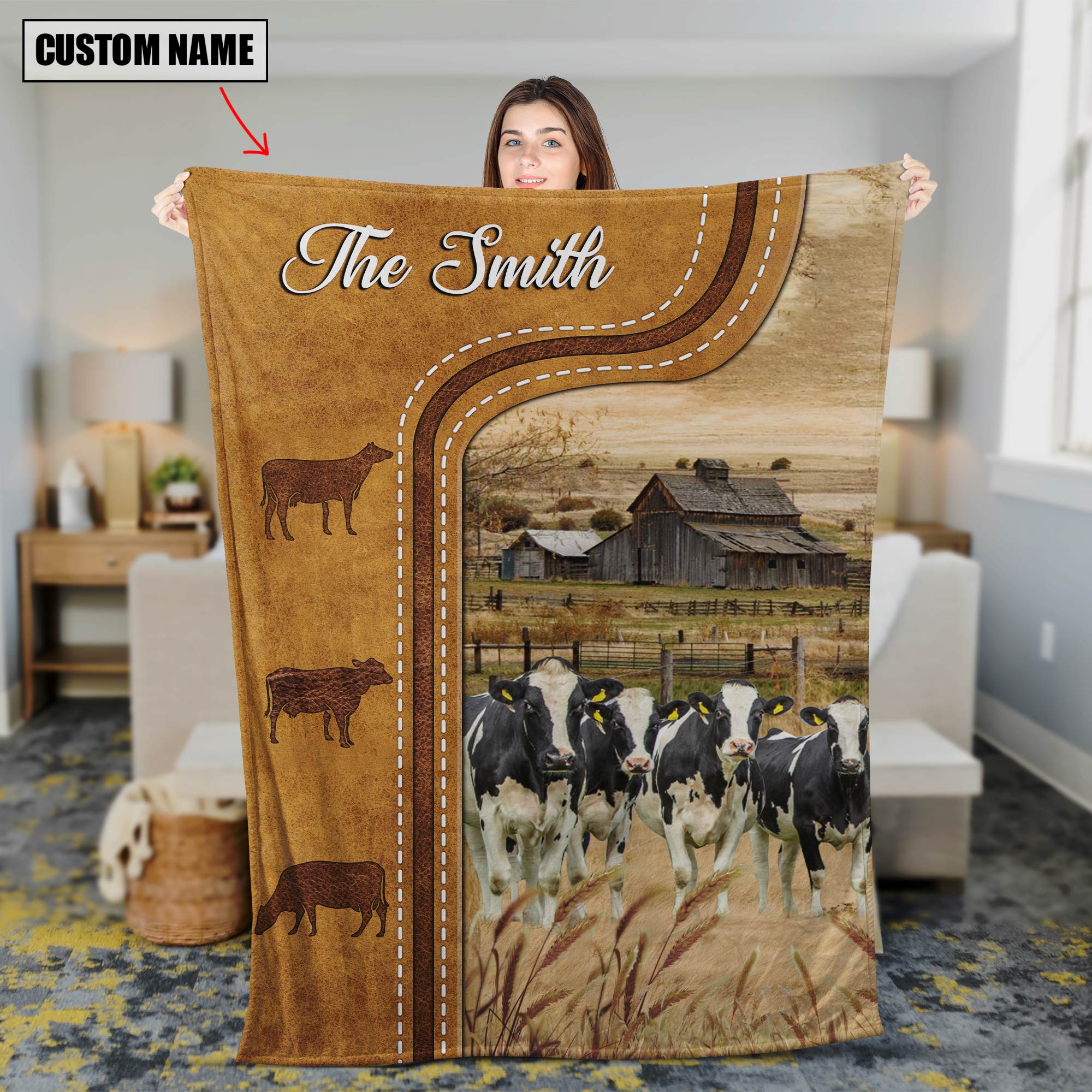 Personalized Holstein Cattle In Field Farm house Blanket Gift For Farm Lover Throw Soft Warm Blanket