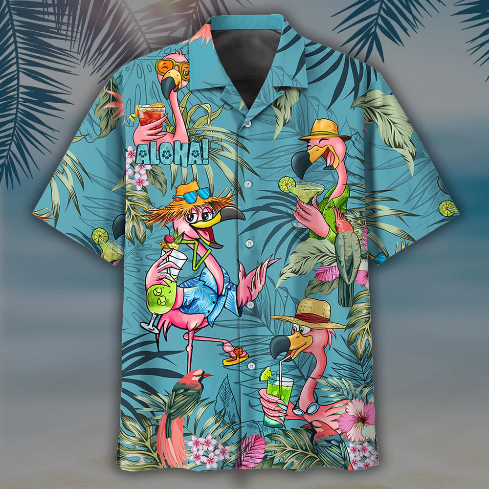 Summer Flammingo beach hippie Hawaiian shirt