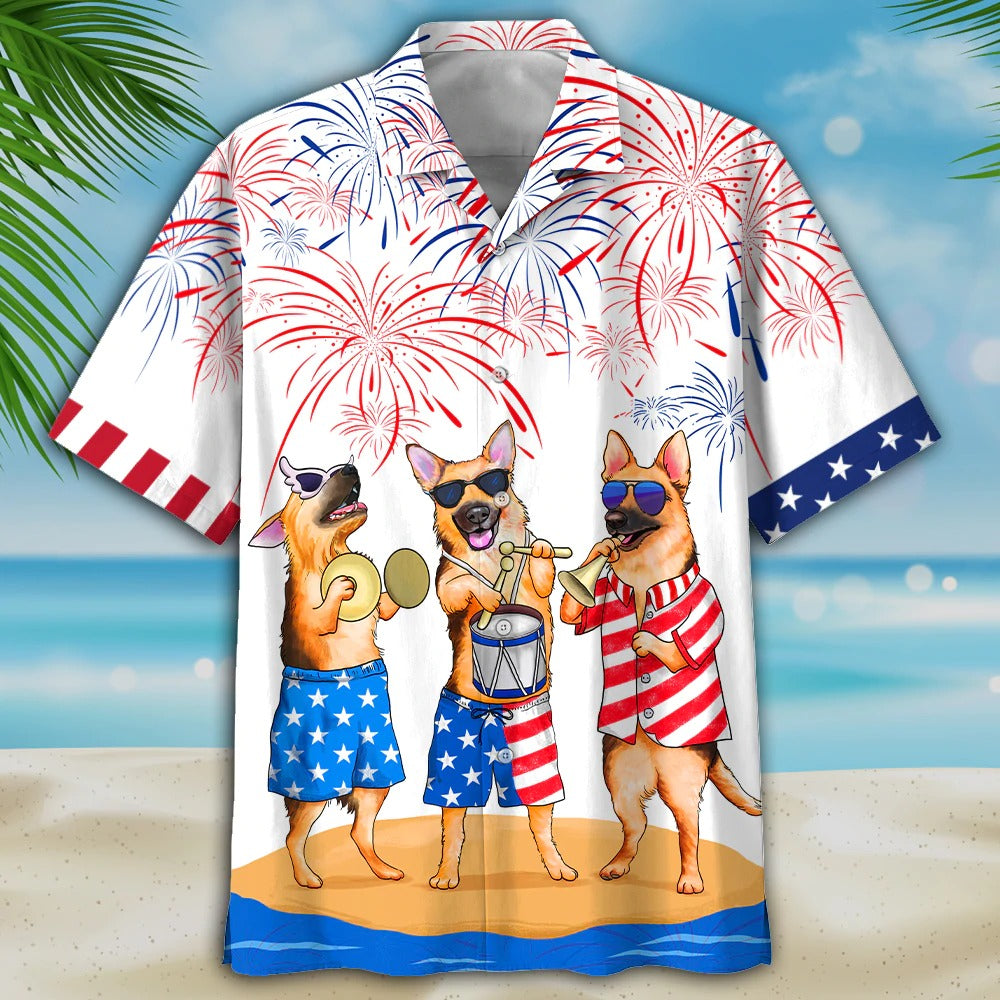 German Shepherd Hawaiian Shirt/ Independence''S Day Dog Hawaiian Beach Shirt/ Happy American Dog Hawaii Shirt