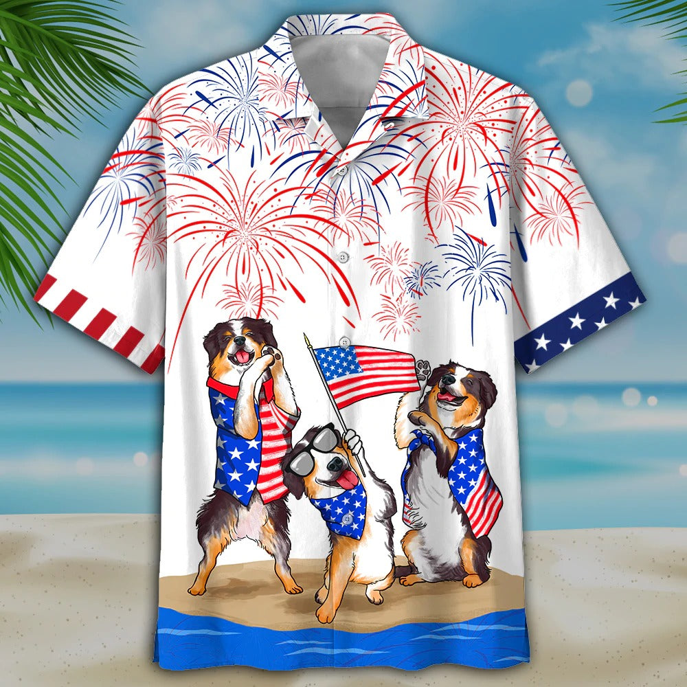 Bernese Mountain Dogs Hawaiian Shirts/ Independence Day Is Coming/ American Usa Flag Aloha Hawaii Shirt