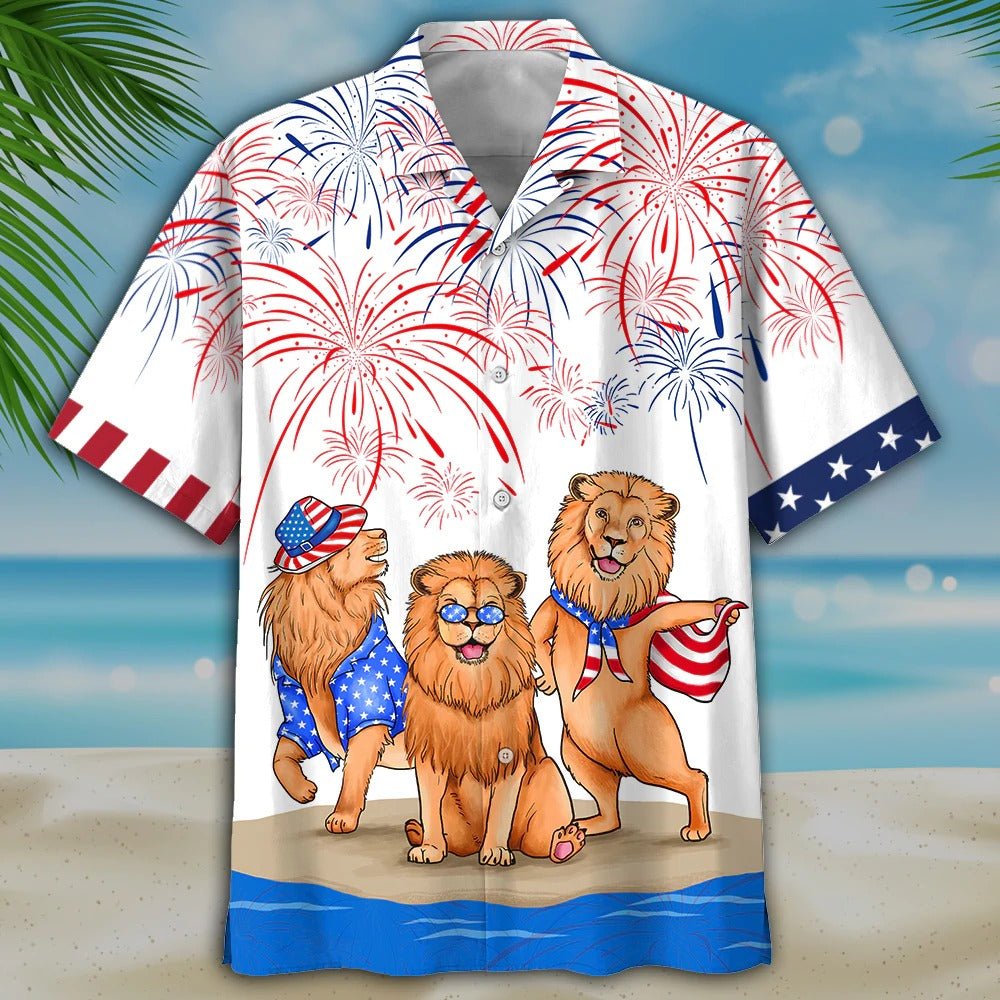 Lion Hawaiian Shirts/ Independence''s Day Funny Hawaii Shirt/ Patriotic Gift/ Lion Lover Gift