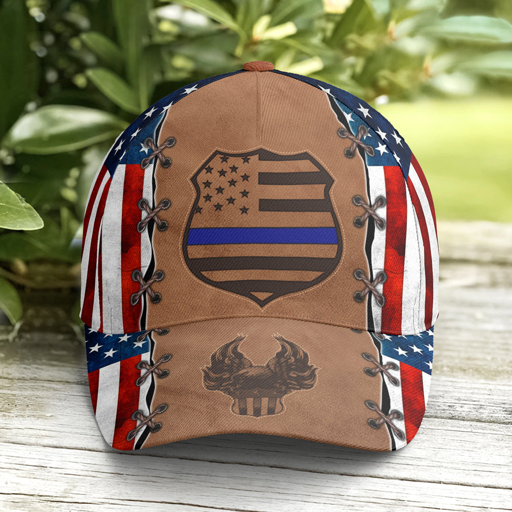 Police US Flag Classic Leather Baseball Cap Coolspod