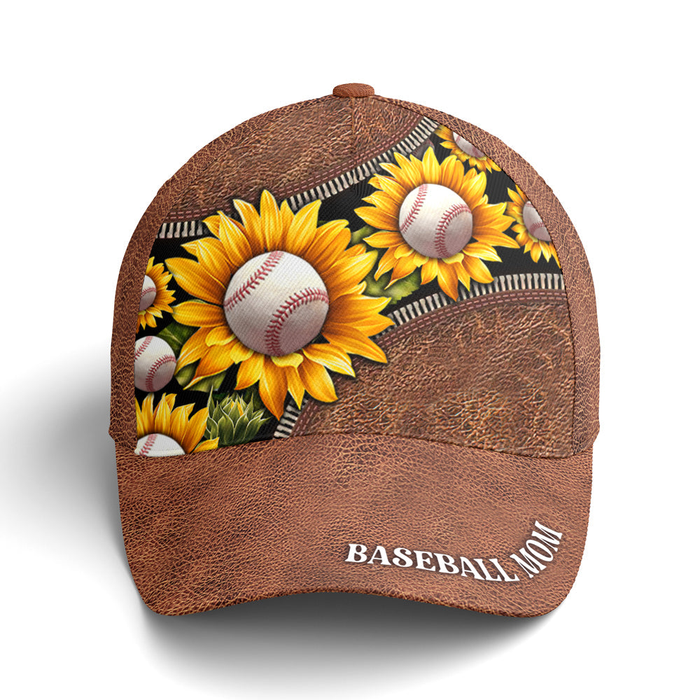 Sunflower Baseball Mom Leather Style Baseball Cap Coolspod
