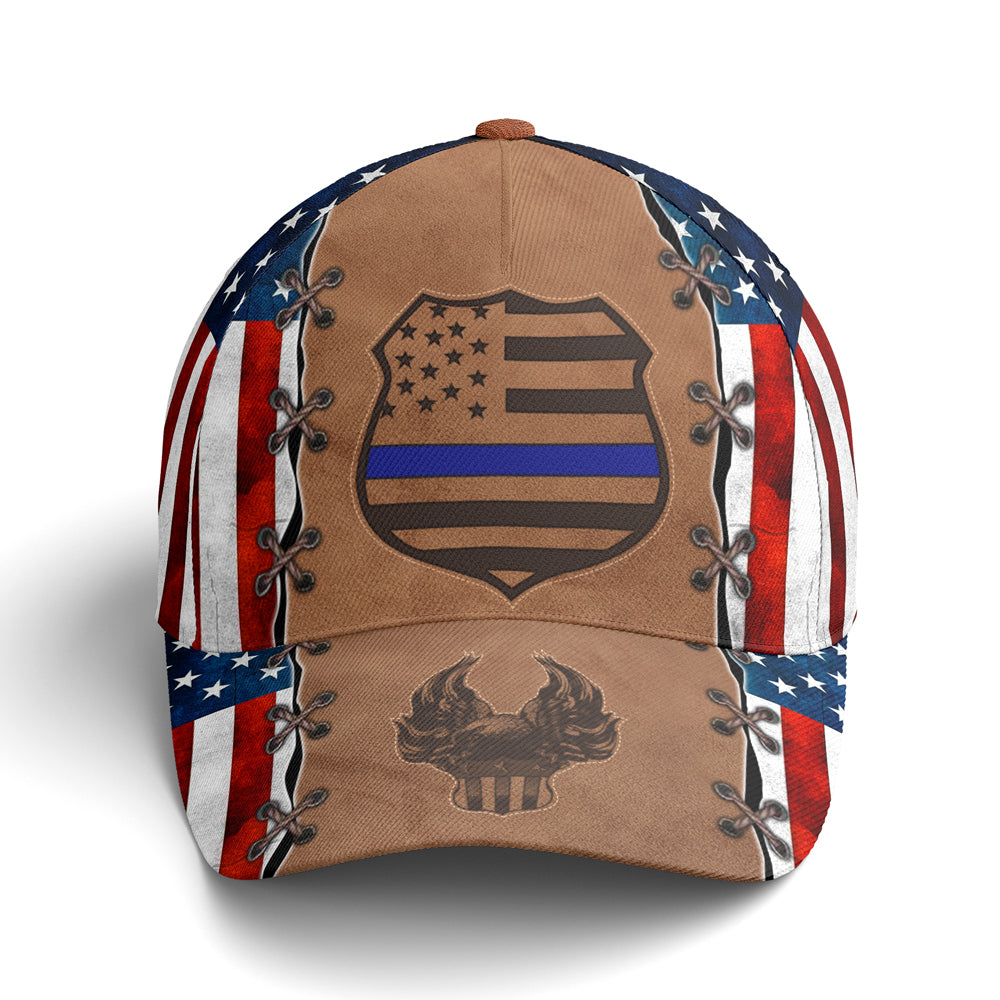Police US Flag Classic Leather Baseball Cap Coolspod