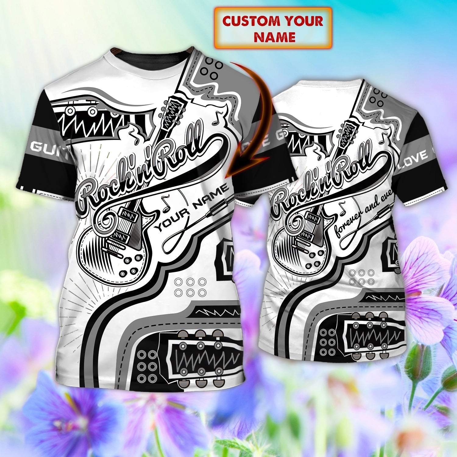 Personalized Rock And Roll 3D T Shirt For Guitarist/ Guitar Love Full Print Shirts