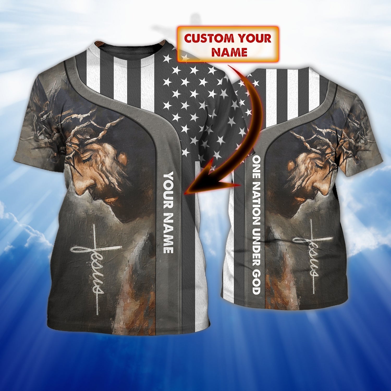 Personalized Jesus With American 3D Tee Shirt/ Patriotice Independence Day Sublimation On Shirts