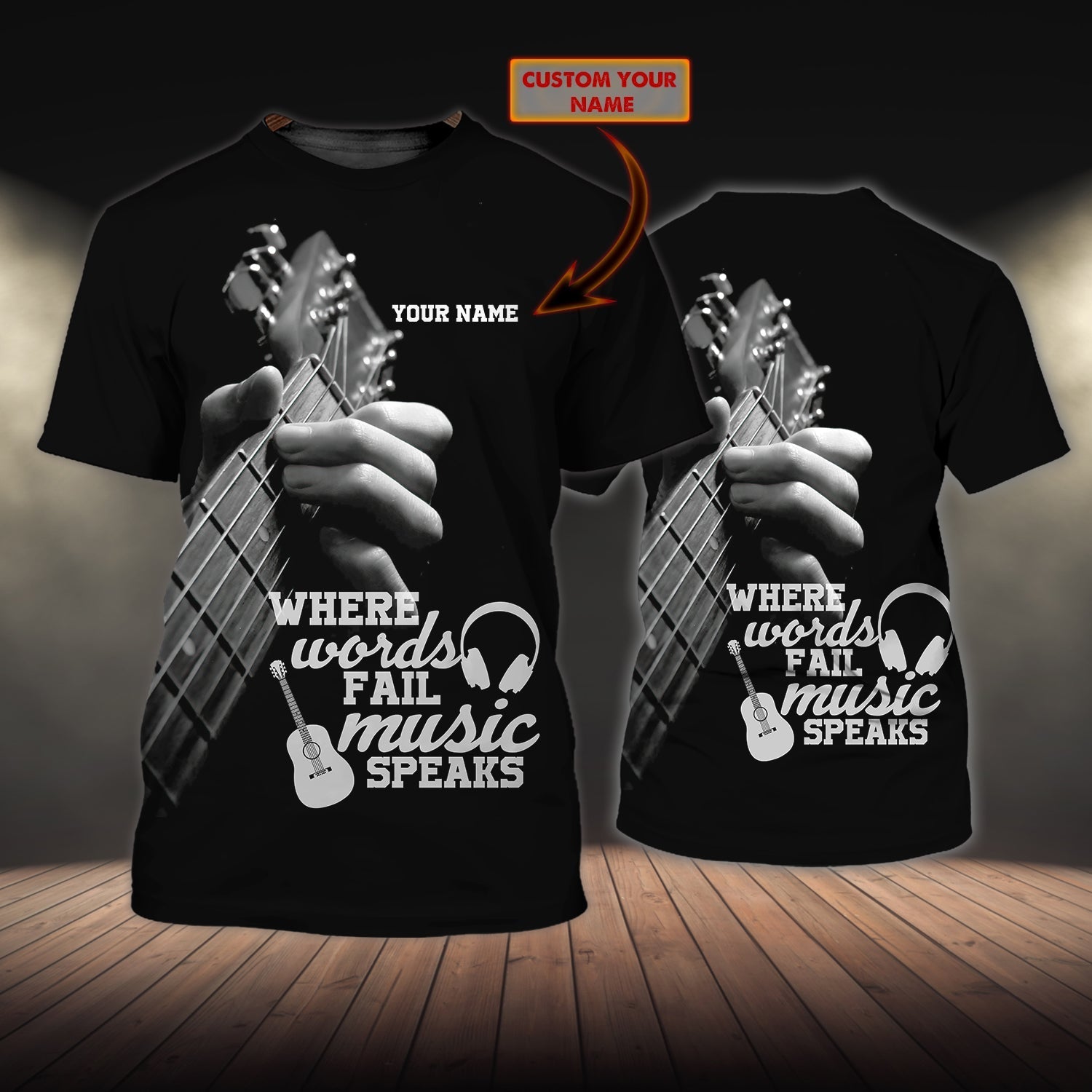 Custom 3D Tee Shirt For Musican/ Where Words Fail Music Speak/ Music T Shirts
