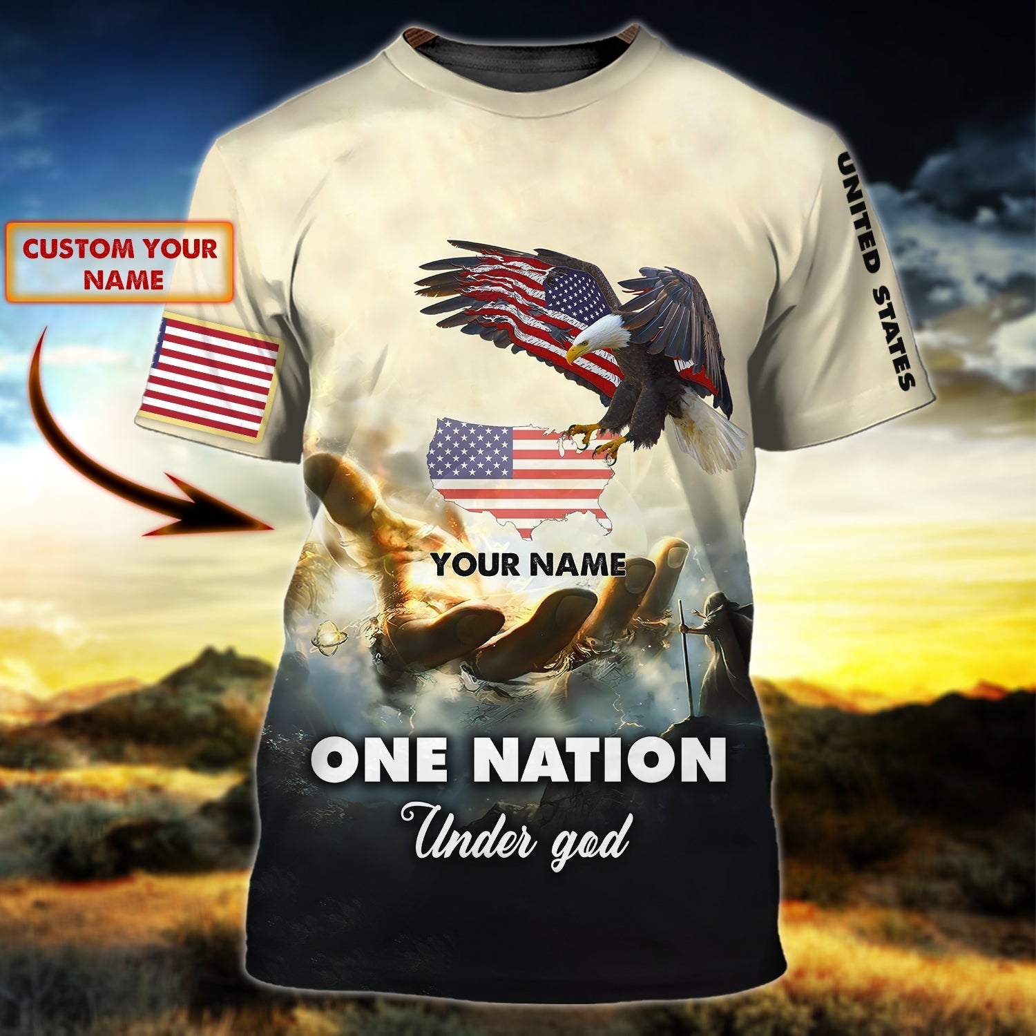 Custom Name One Nation Under God T Shirt Gift For Christian Lover Shirt
