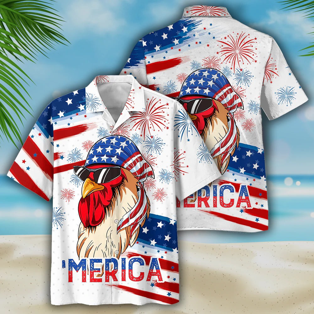 Chicken Hawaiian Shirts/ Independence Day Funny Hawaii Shirt/ Chicken Hawaii Aloha Beach Shirt