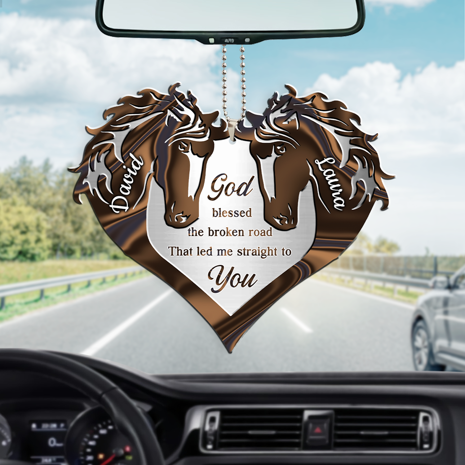 Heart Of Couple Horse God Blessed Personalized Two Sided Ornament/ Couple Ornament For Car/ Car Hanging Ornament