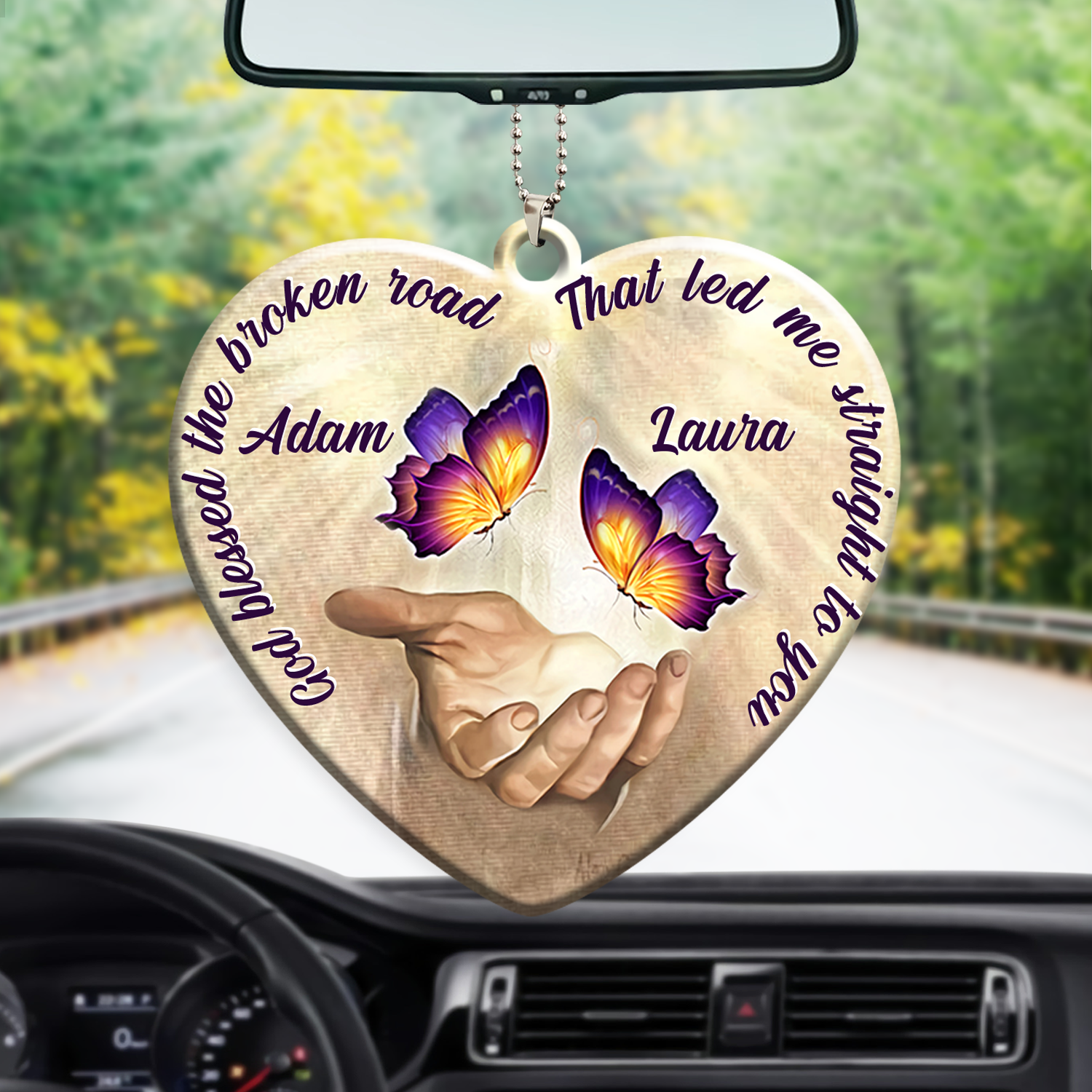 Personalized Car Hanging Ornament For Couple/ God Blessed Butterfly Couple Car Ornament
