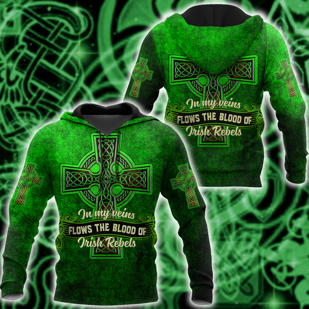 3D All Over Print Saint Patrick''s Day Shirt/ In My Veins Flows The Blood Of Irish Rebels/ St. Patrick''s Day Shirt