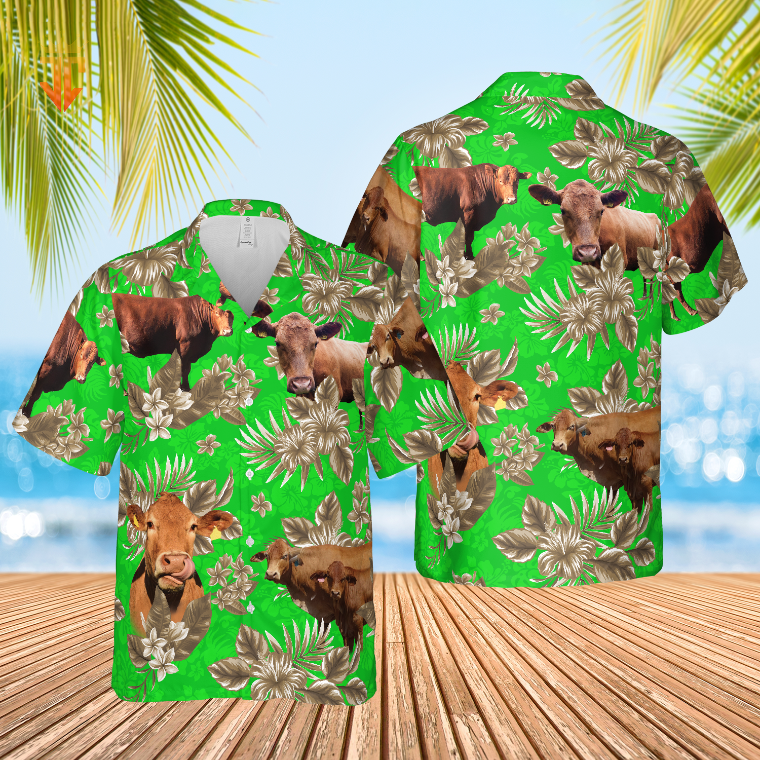 Red Angus Cattle Lovers Aloha Pattern All Over Printed 3D Hawaiian Shirt