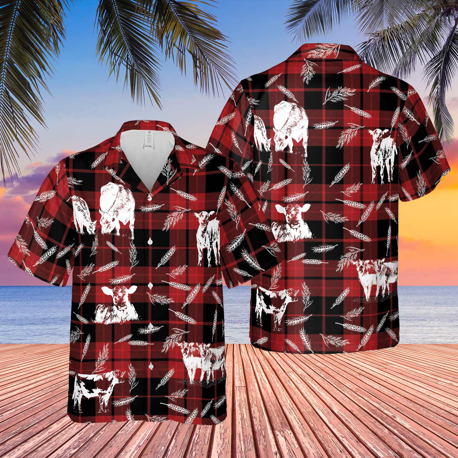 Plaid Pattern Black Angus All Over Printed 3D Hawaiian Shirt