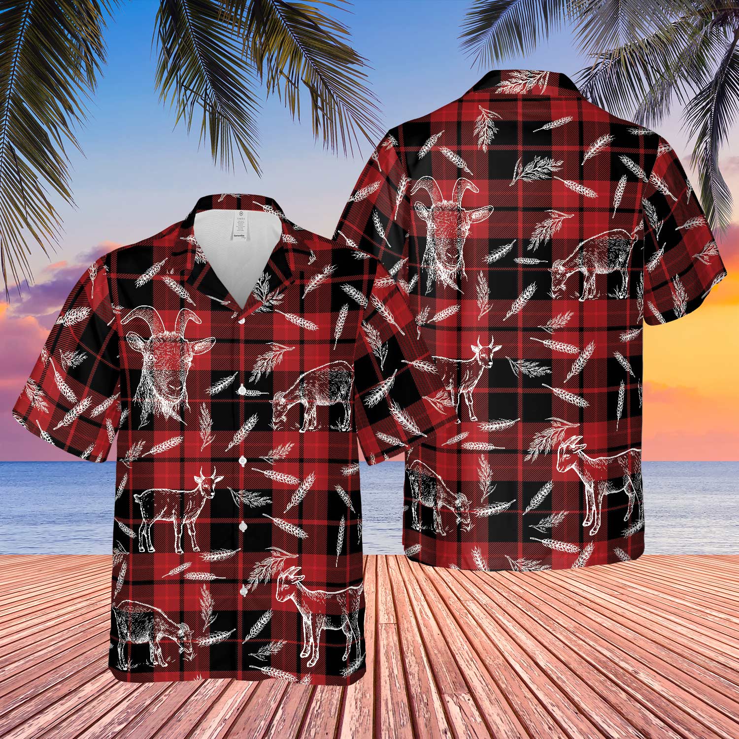Plaid Pattern Goat All Over Printed 3D Hawaiian Shirt
