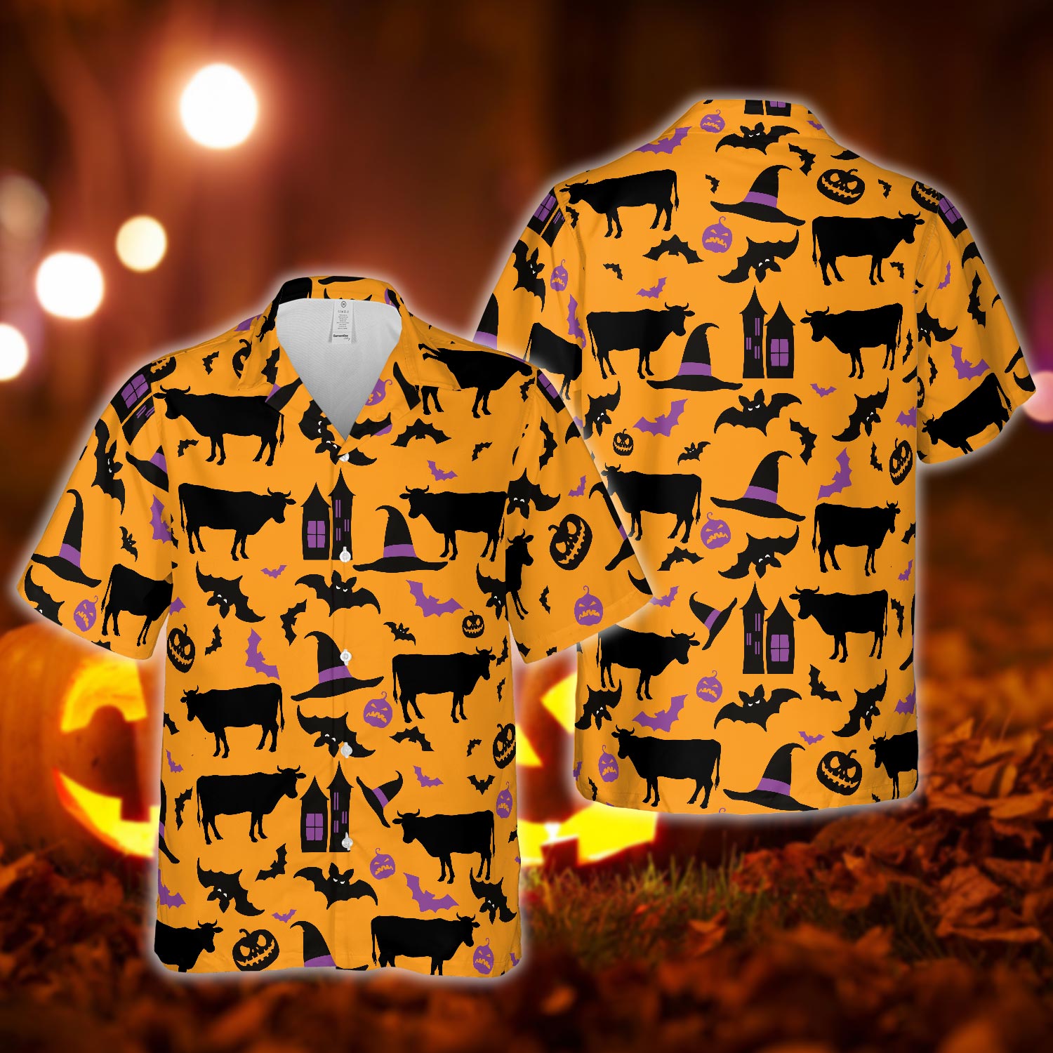 Happy Halloween Cattle Pattern Hawaiian Shirt Men Women
