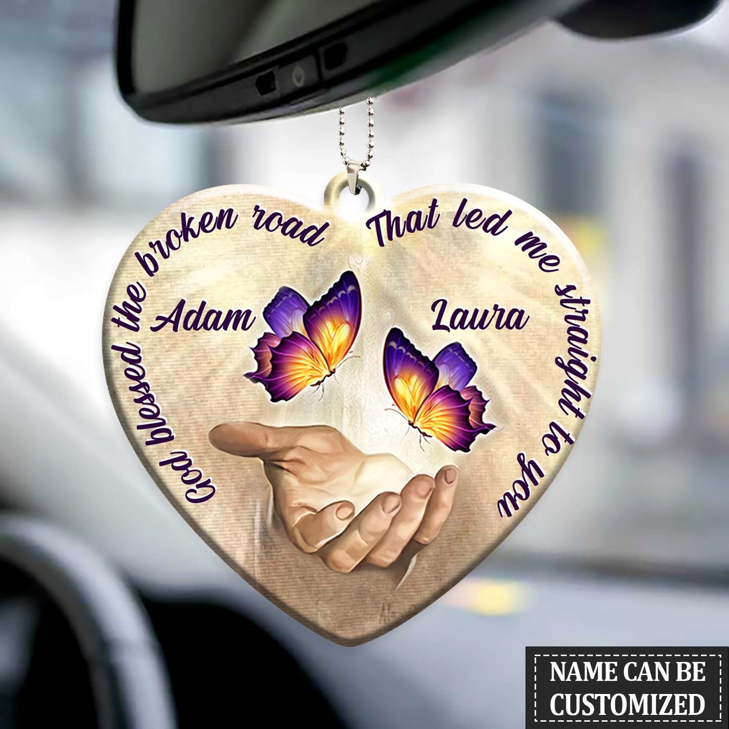 Personalized Car Hanging Ornament For Couple/ God Blessed Butterfly Couple Car Ornament