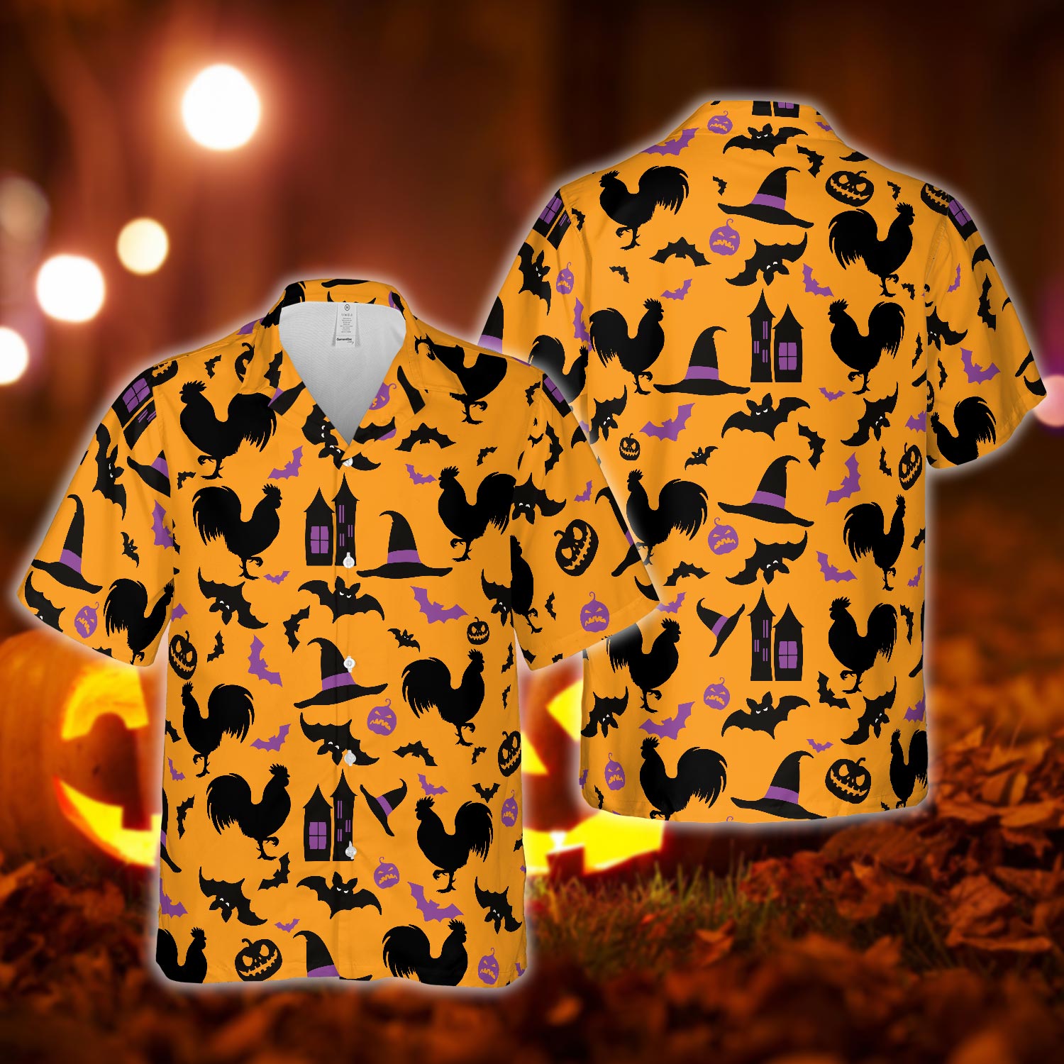 Happy Halloween Chicken Pattern Hawaiian Shirt Men Women