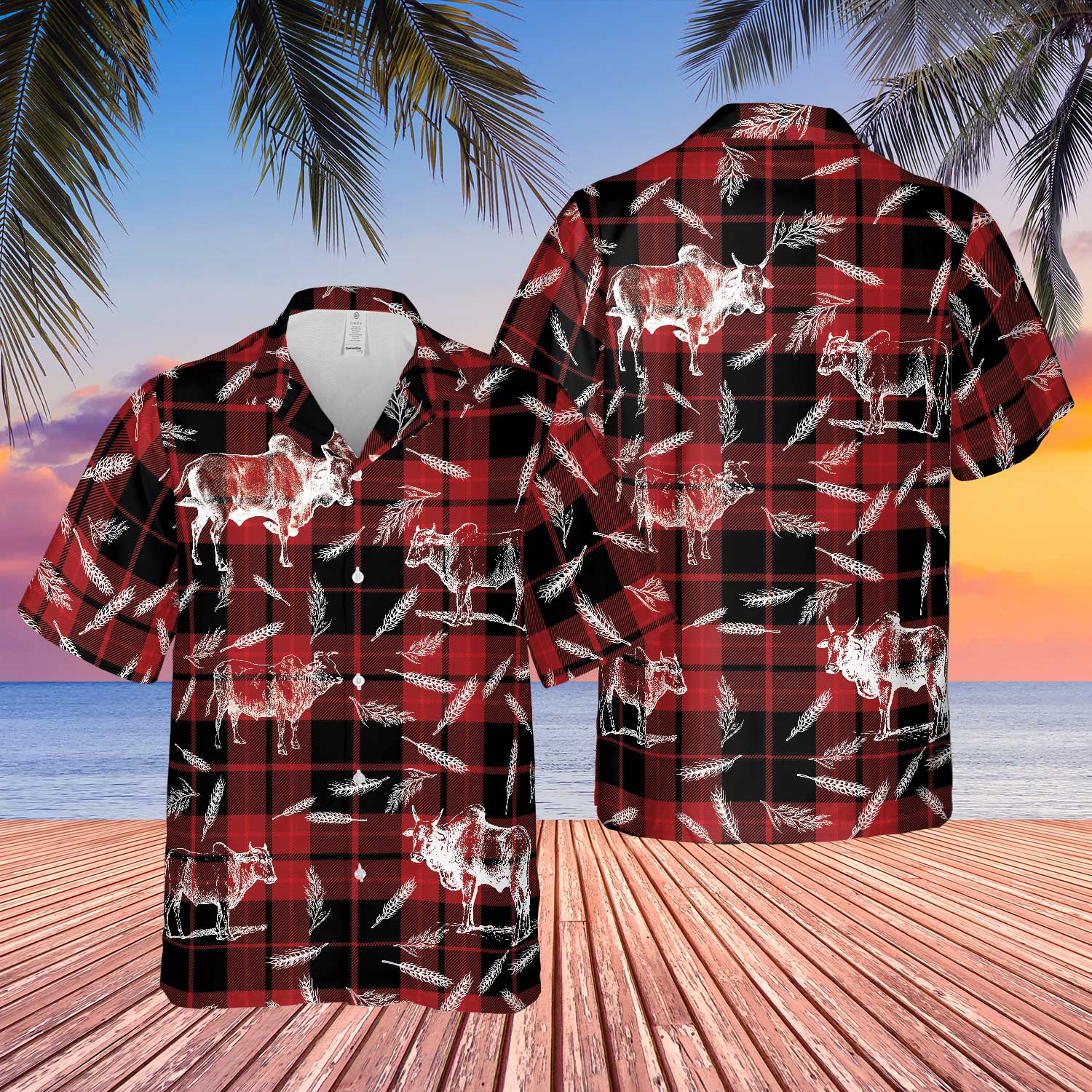 Plaid Pattern Brahman All Over Printed 3D Hawaiian Shirt