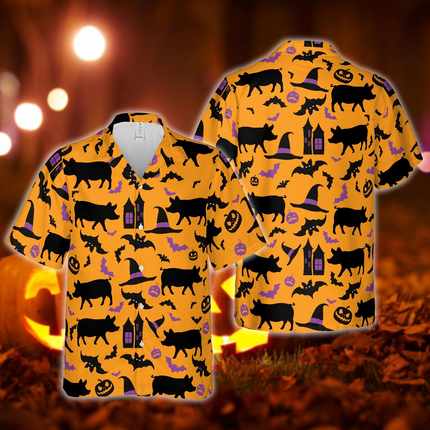 Happy Halloween Pig Pattern Hawaiian Shirt Men Women