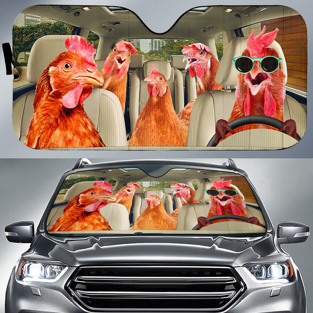 Chickens Driving Sunglasses All Over Printed 3D Sun Shade For Auto/ Farm Lover Car Sunshade