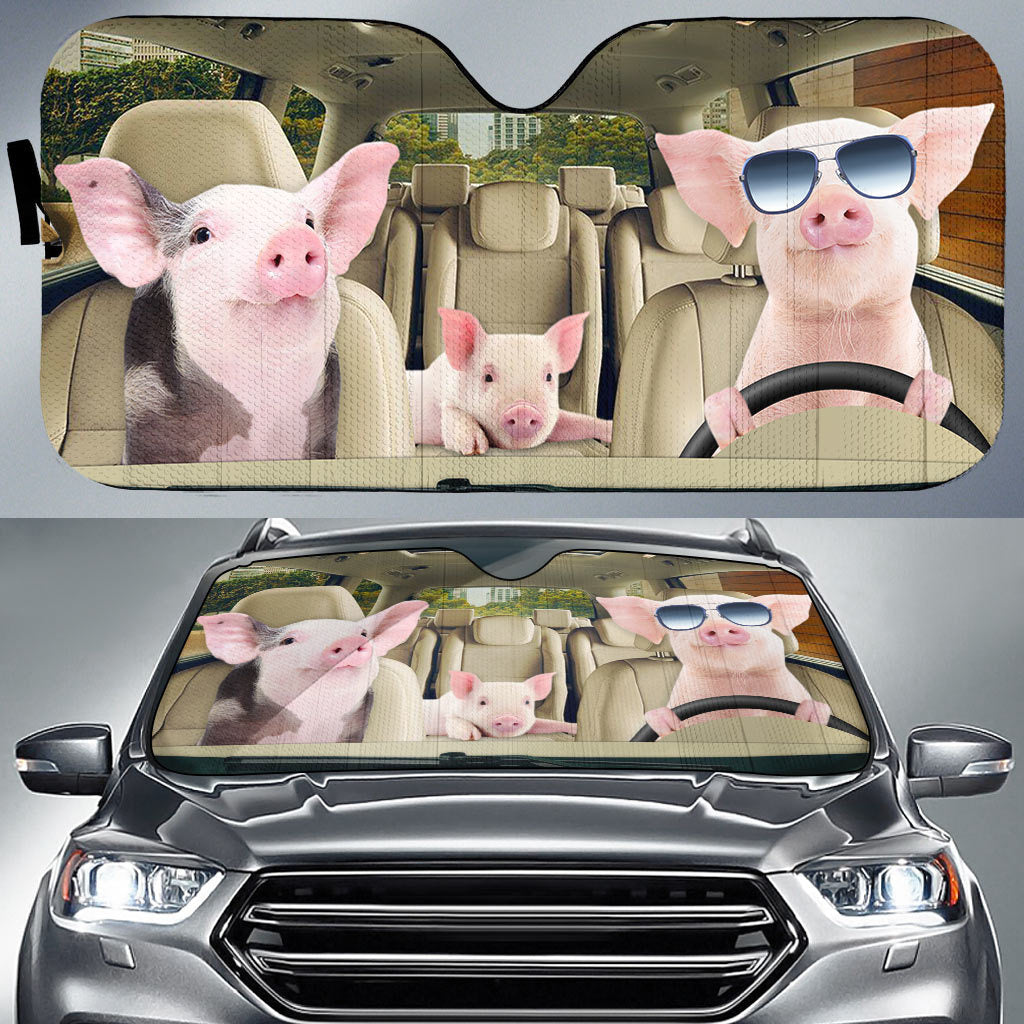 Couple Pig Driving The Car Sun Shade/ Funny Car Sunshade Windshield
