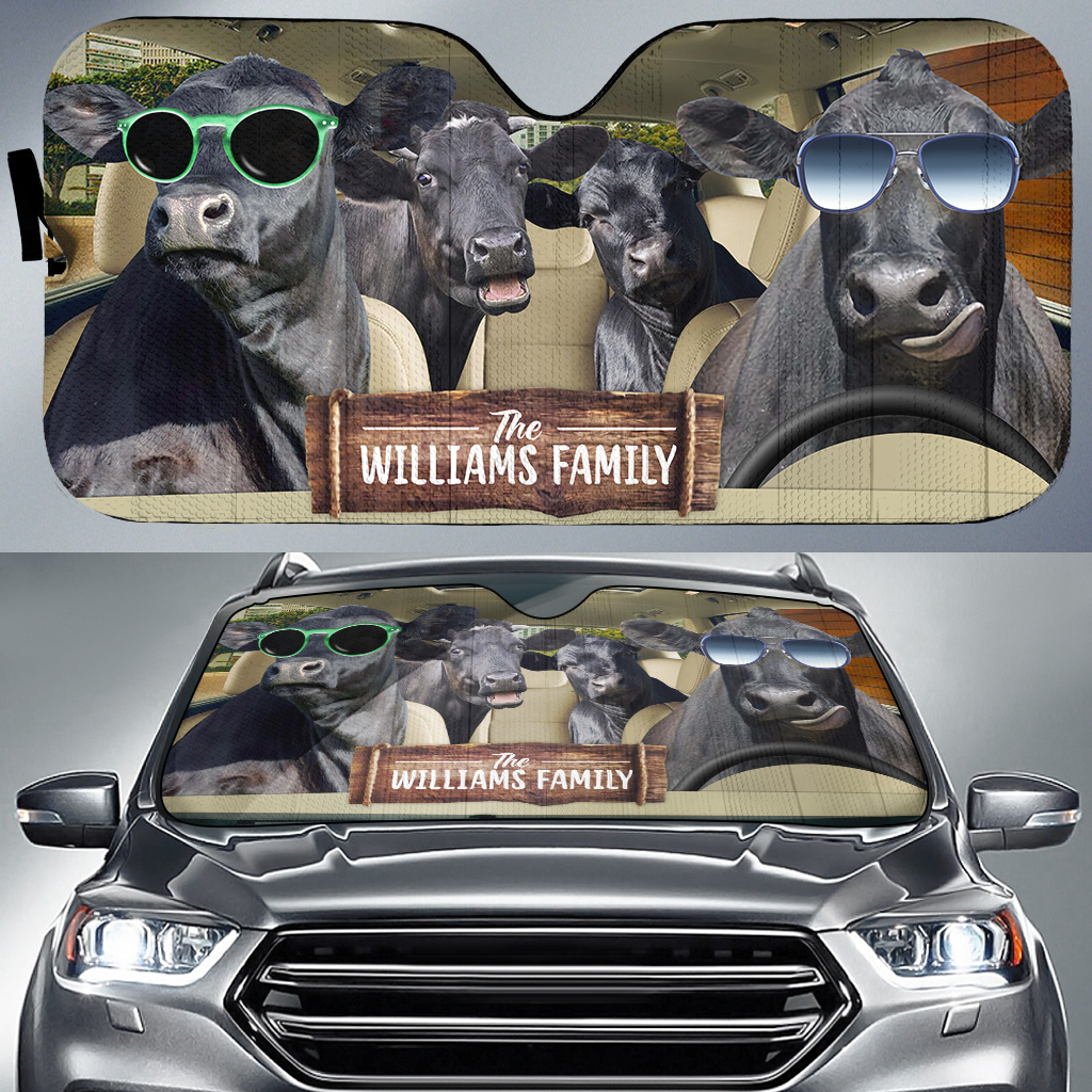 Personalized Name Black Angus Car Sun Shade Windshield/ Farm Animal Lover Auto Sunshade