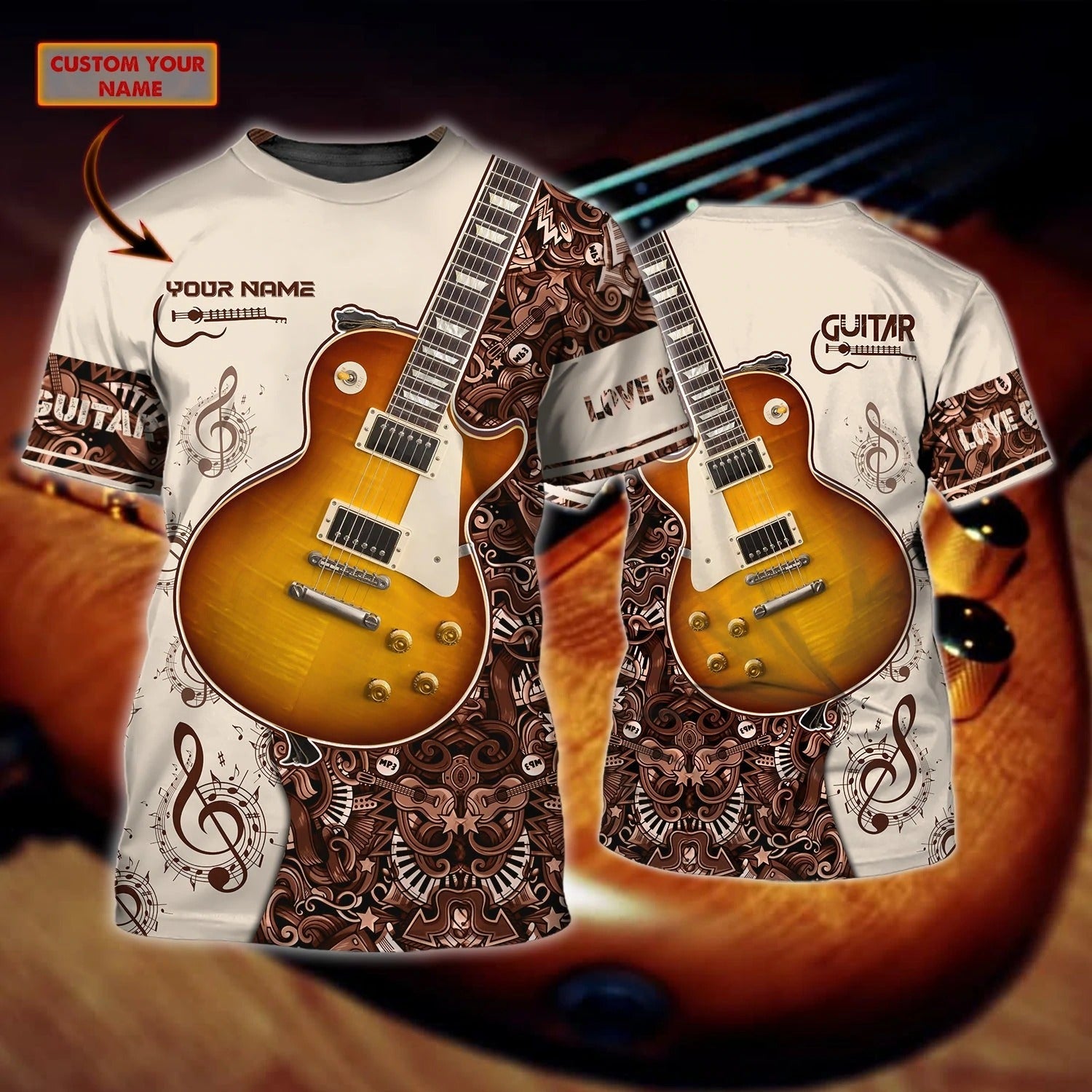 Custom Tee 3D Guitar Shirt For Man And Woman/ Guitar Lovers Gifts/ Guitar 3D Shirt