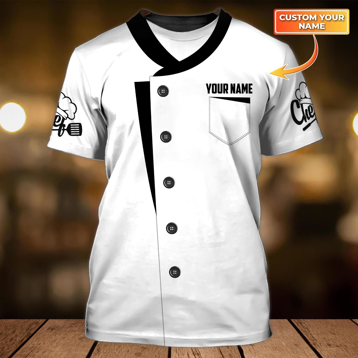 Custom Name White Chef Shirt/ Fill Printed Chef Shirt Short Sleeve/ Summer Chef Shirt