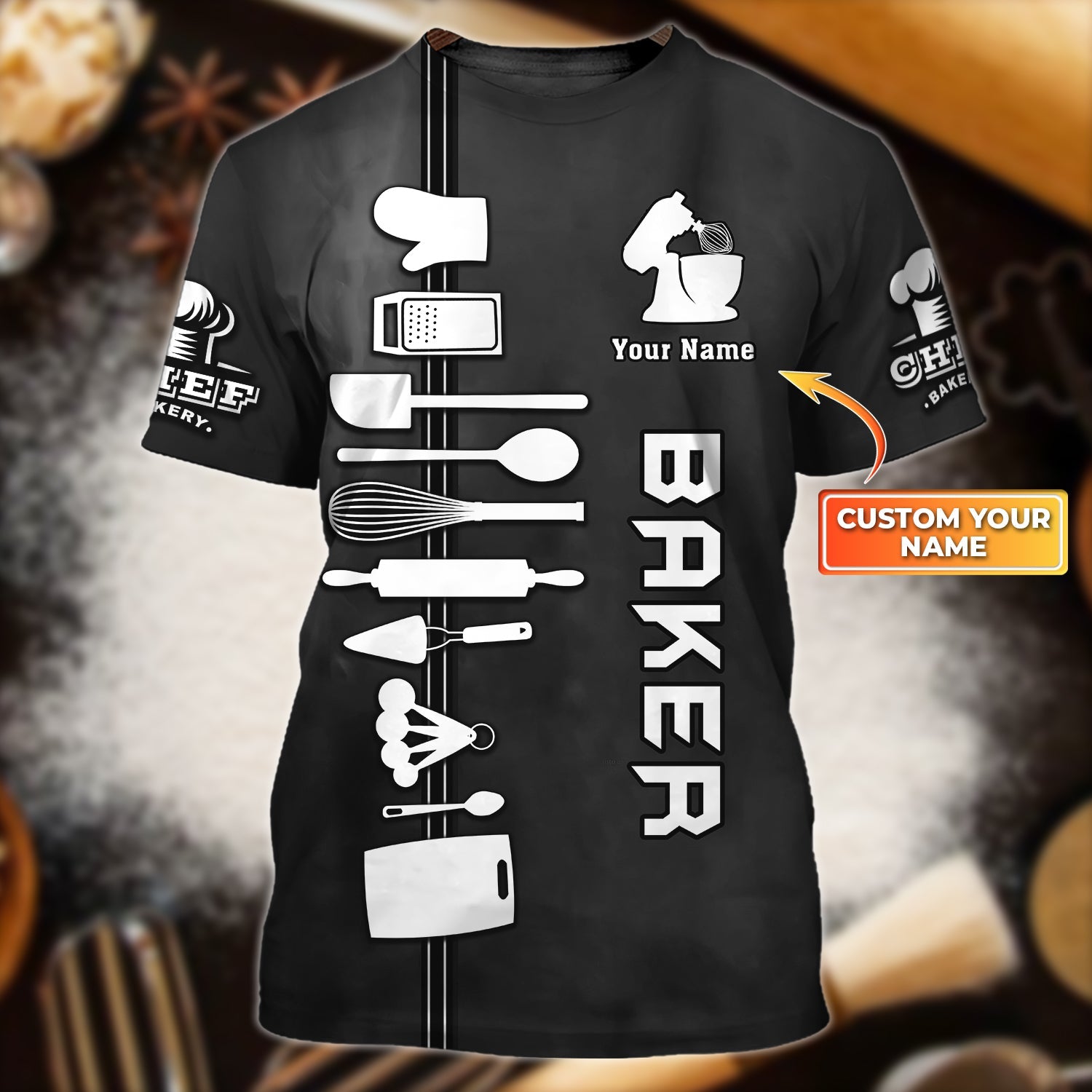 Baker Bakery Chef T Shirt Personalized Name 3D Tshirt For Master Chef