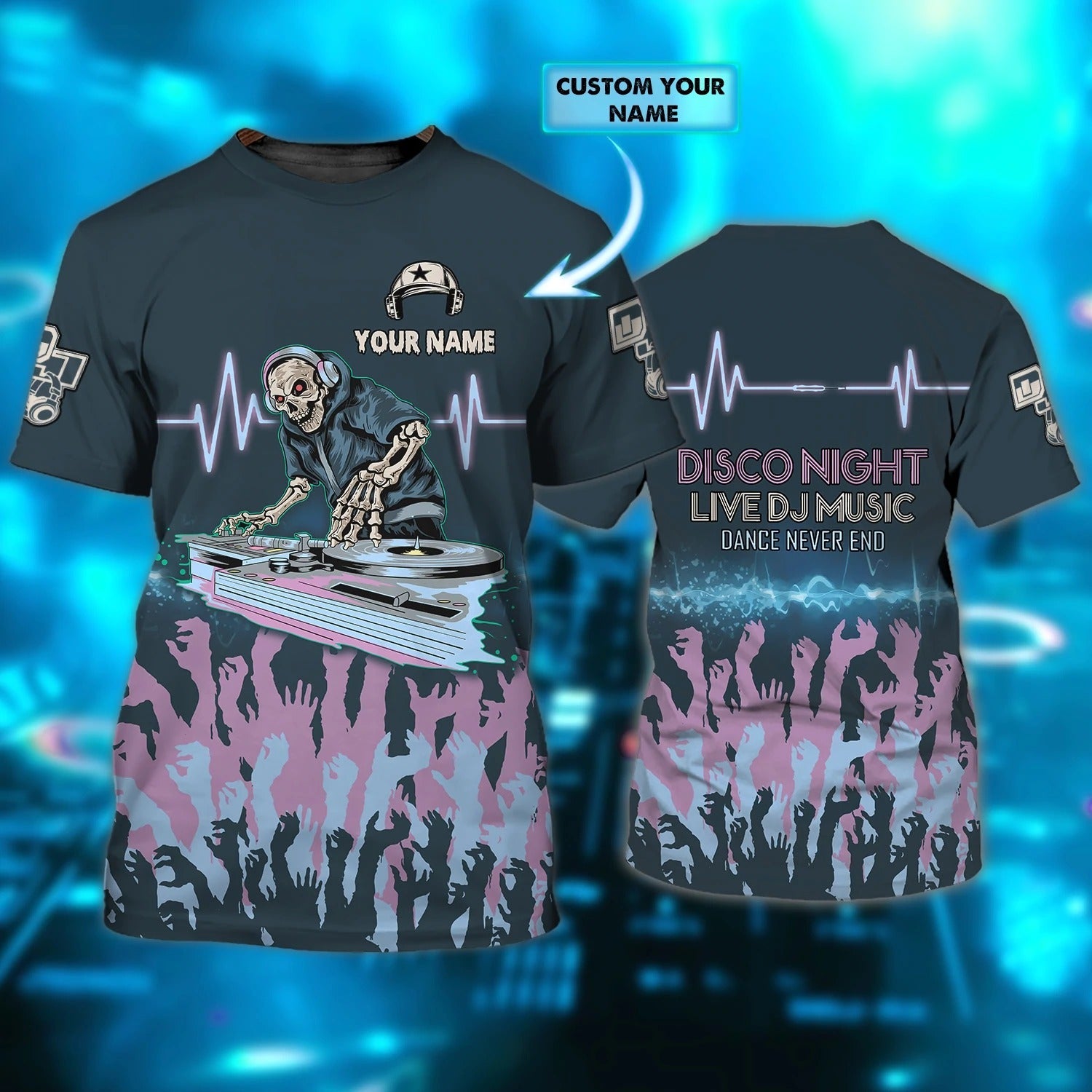 Custom With Name Dj 3D T Shirt/ Disco Night Live Dj Music Dance Never End/ I Love Dj 3D Shirts/ Dj Musican Lover Gift