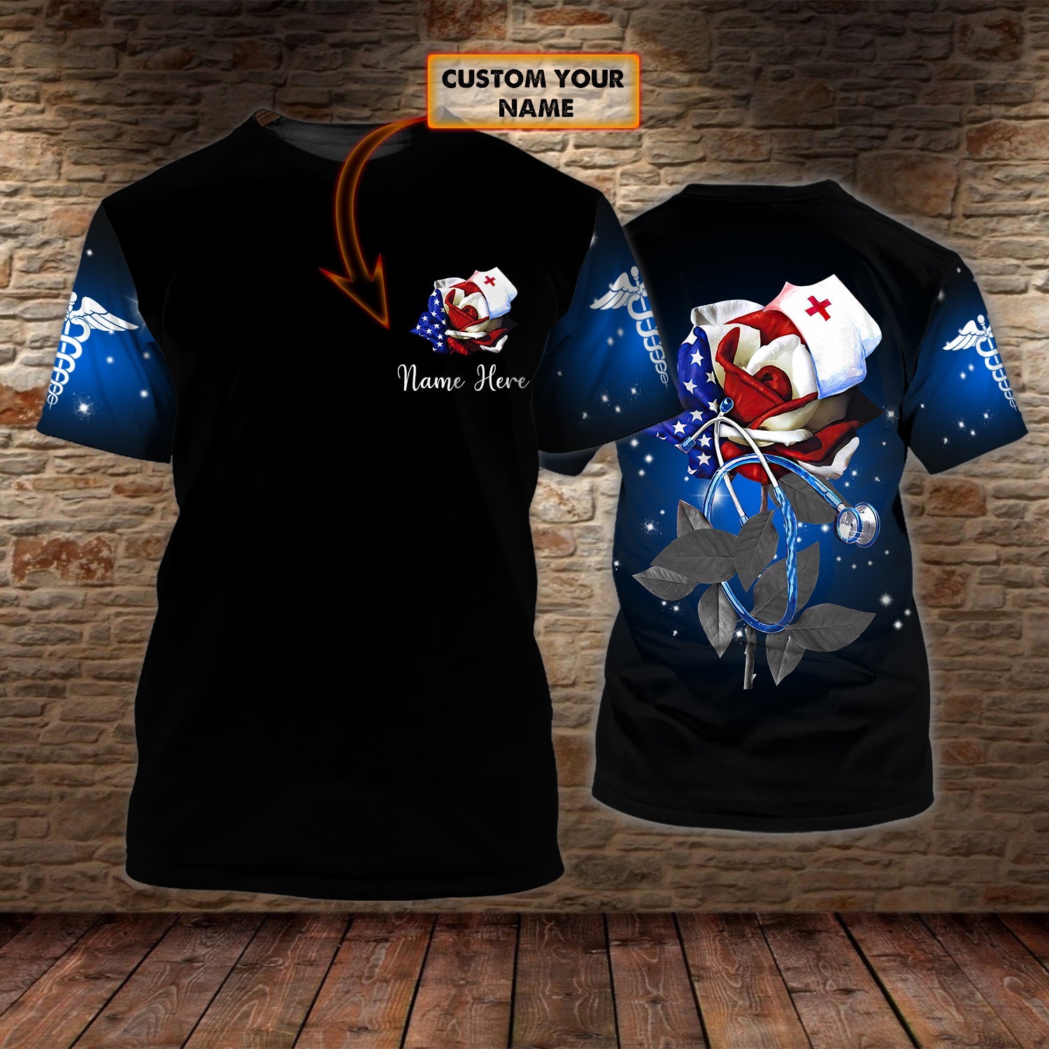 Personalized Nurse Flower American 3D Shirt/ Nurse Shirt/ Gift for Nurse Women