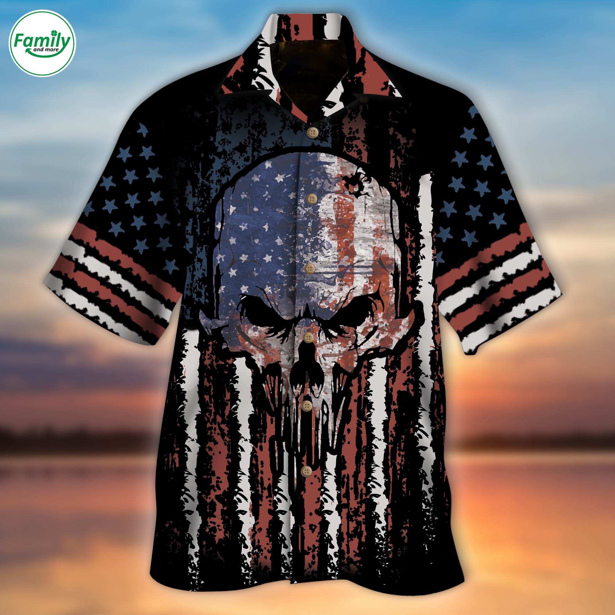 3D Skull Hawaiian Shirt With American Flag Pattern/ Coolspod Skulls Hawaii Shirt Short Sleeve