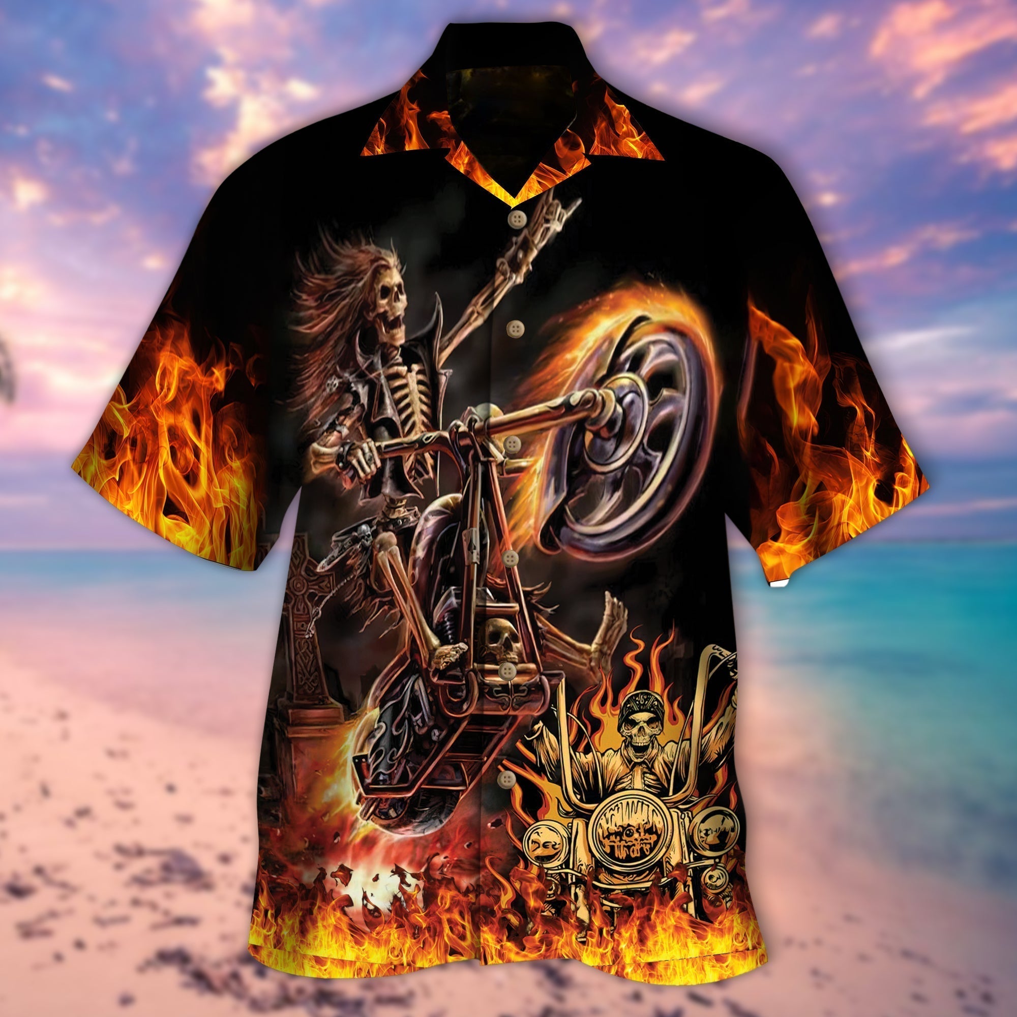 Ghost Rider On Fire Full Printed Hawaii Aloha Beach Shirt/ Summer Skull Hawaiian Shirts
