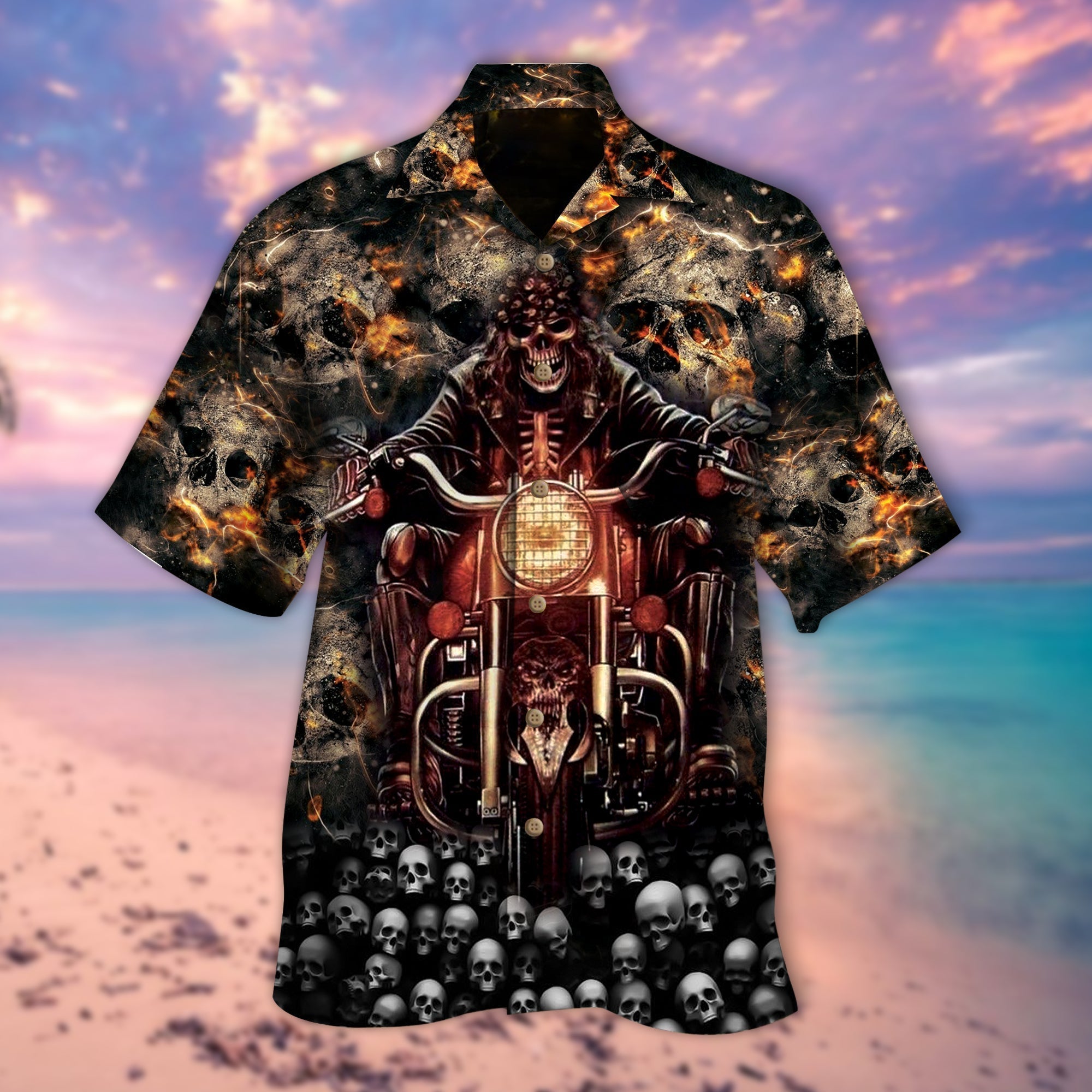 Cute Ghost Biker On Skulls 3D Hawaiian Shirt/ Coolspod Skull Hawaiian Shirt Men Women