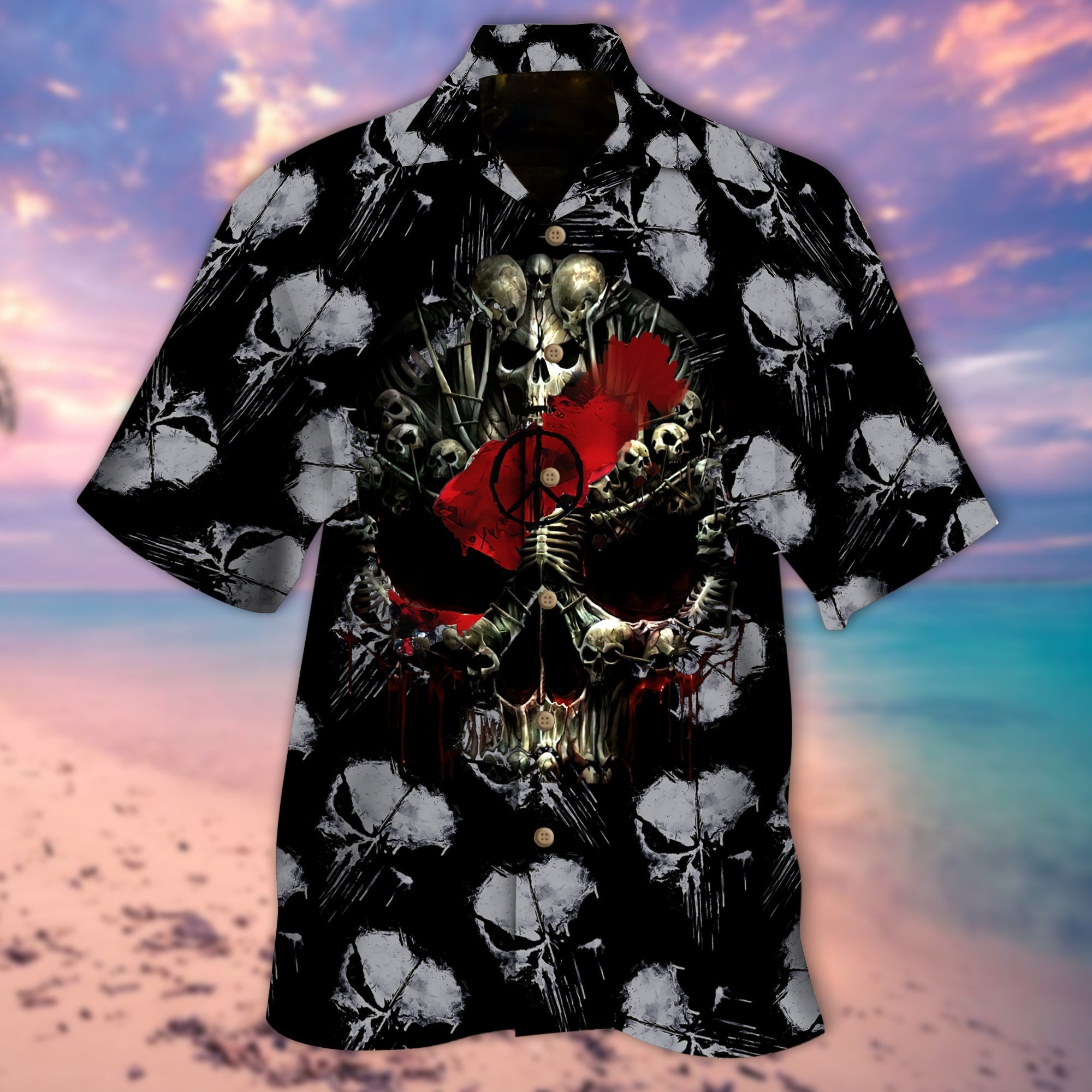 Skull And Bones Red All Over Printed 3D Hawaiian Shirt