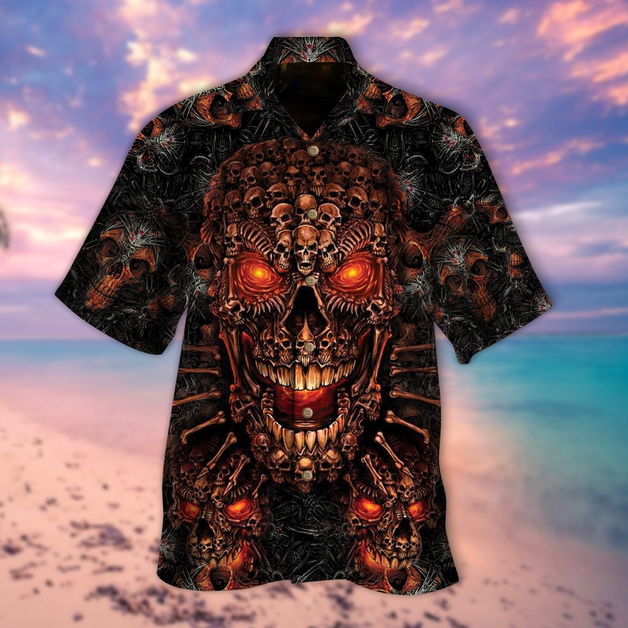 Hell Skull All Over Printed 3D Hawaiian Shirt/ Men Women Hawaiian Shirts For Skull Lovers