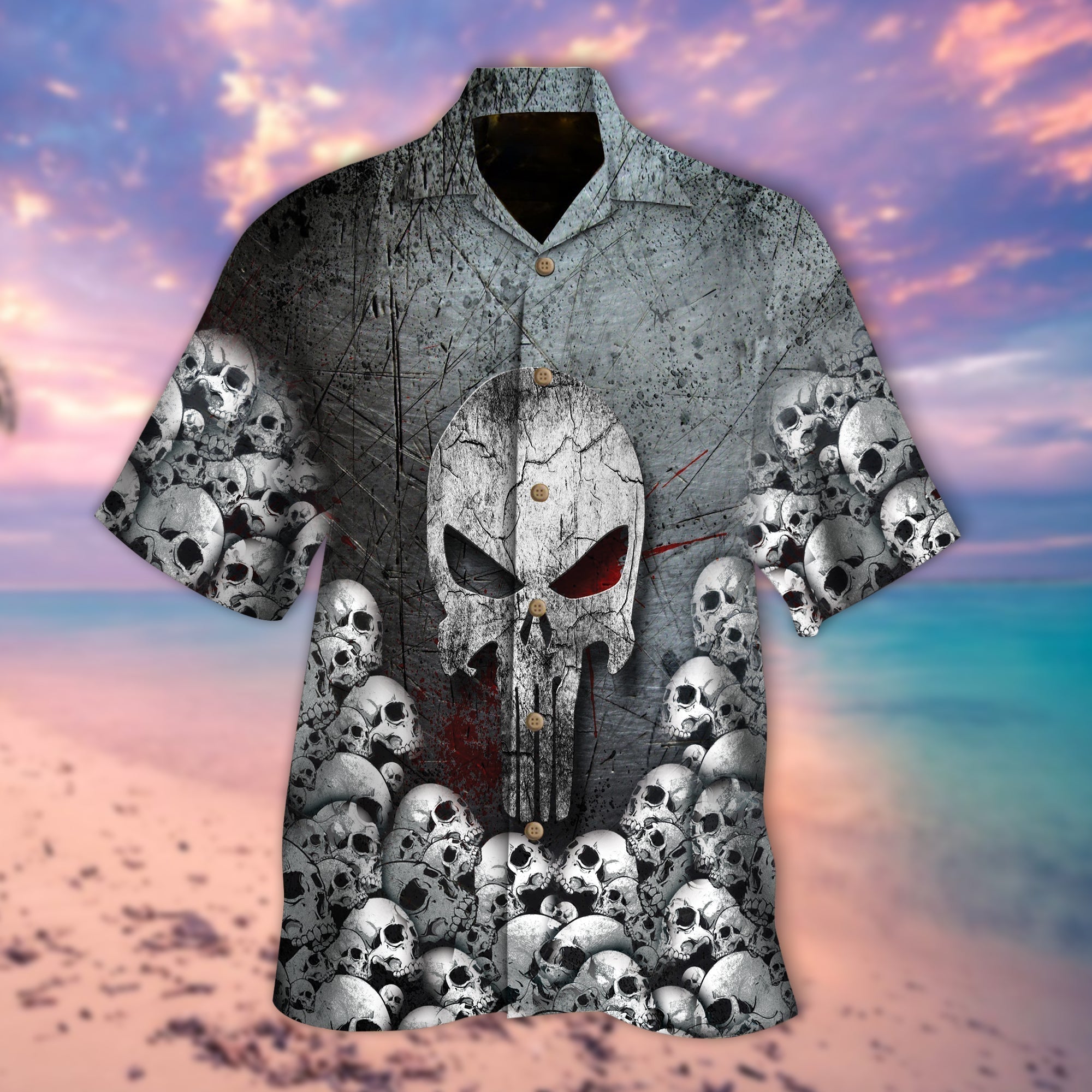 Skull Silver Hawaiian Shirt/ Cute Skull Hawaii Aloha Beach Shirt