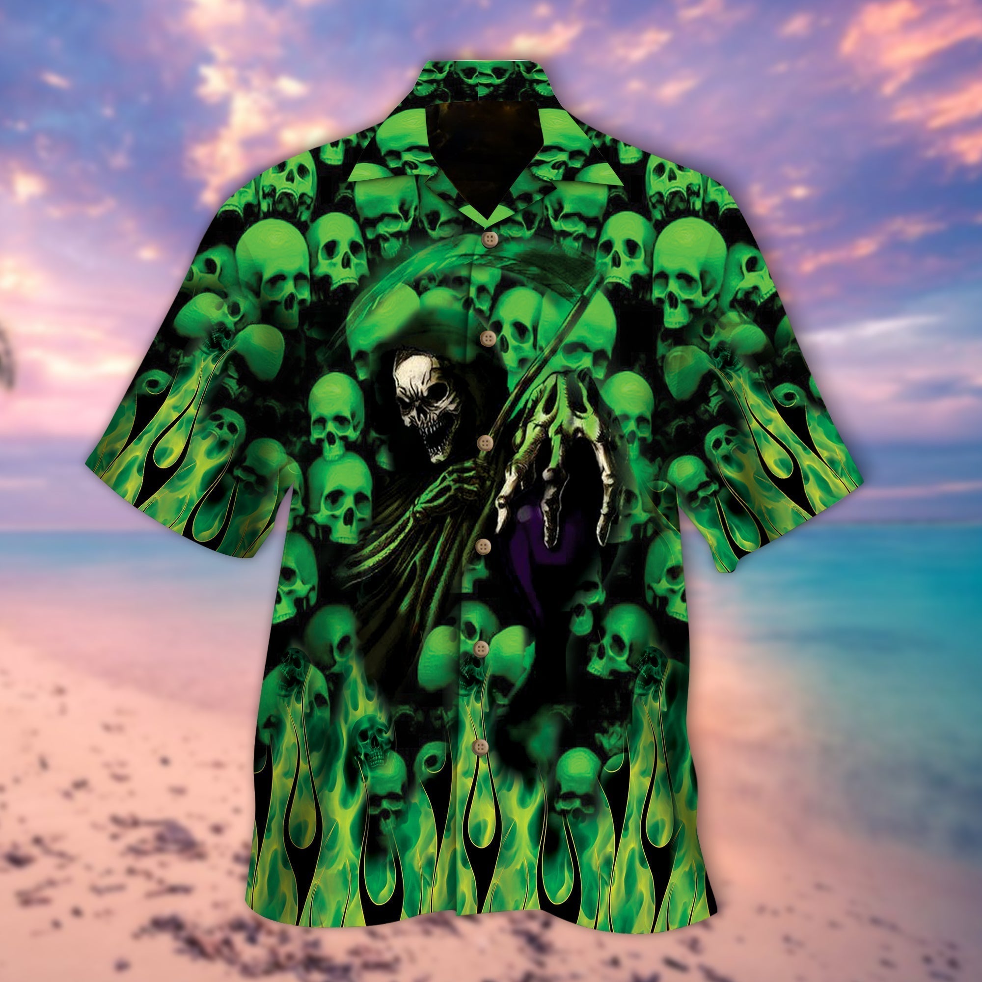 Skull Green The Death Hawaiian Shirt Short Sleeve Halloween Hawaiian Shirts