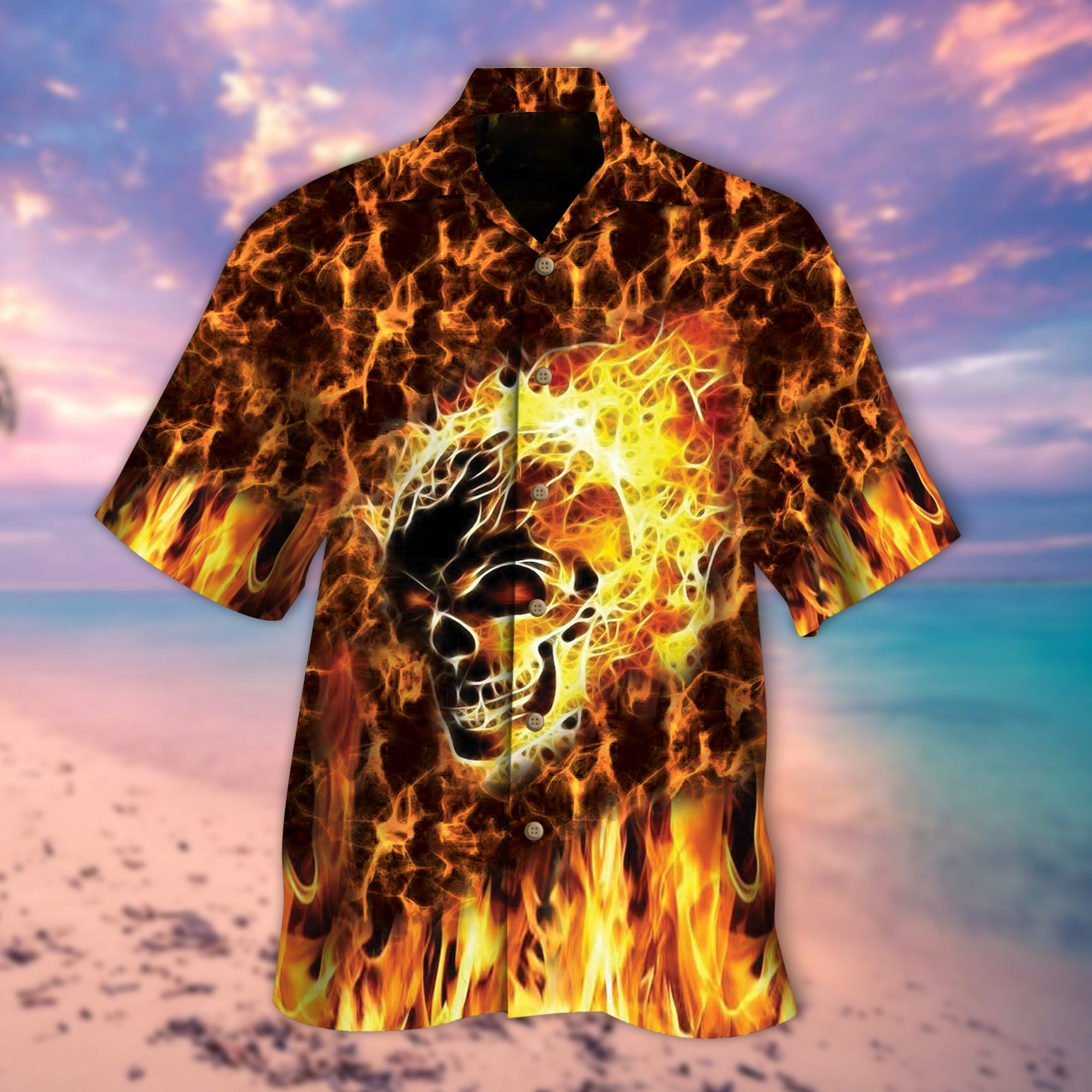 Skull On Fire Hawaiian Shirt For Him Her