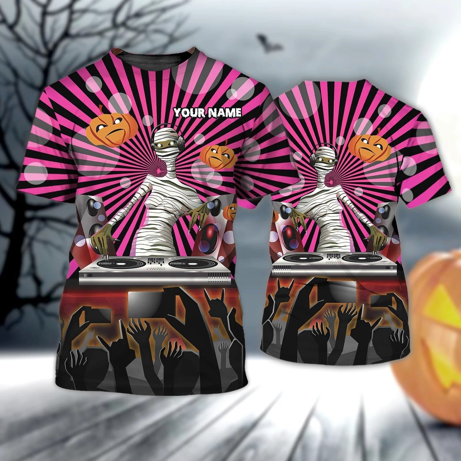 Custom Halloween DJ Party Shirt/ Skeleton Halloween Disc Jockey Tshirt/ Funny Halloween Gift