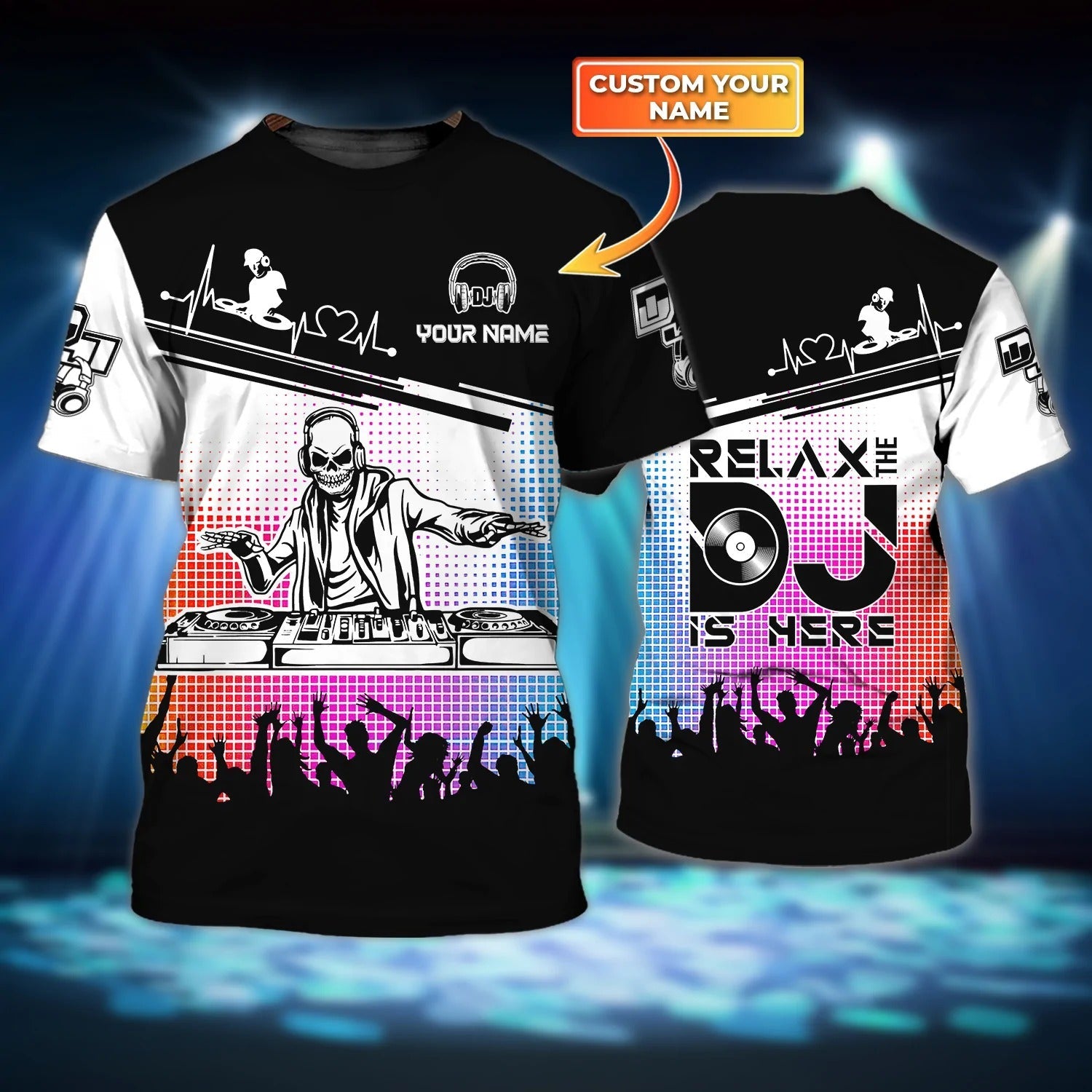 Custom Skeleton DJ Shirt/ Funny Disc Jockey Tshirt/ DJ Club Uniform