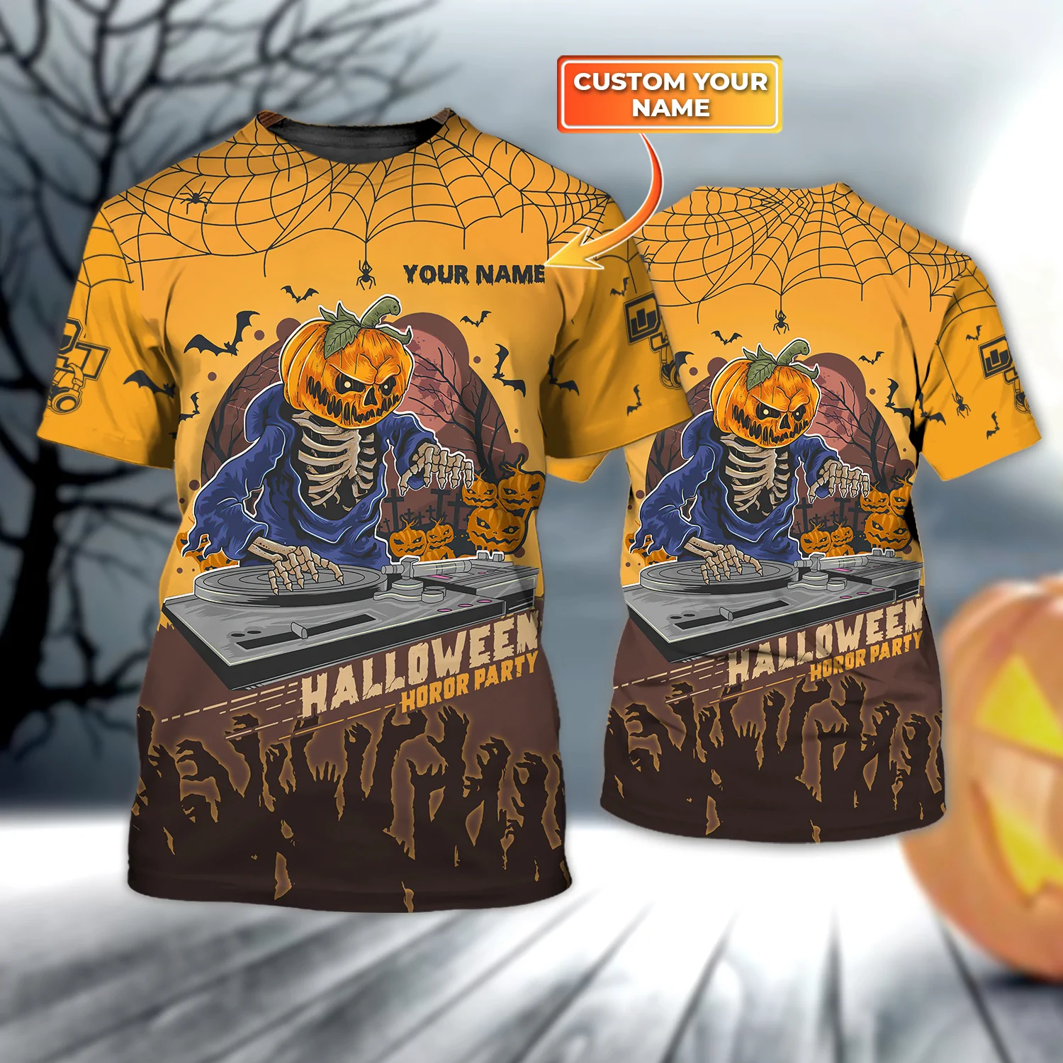 Custom 3D Halloween Honor Party DJ Tee Shirt/ Skeleton Halloween Funny Shirts