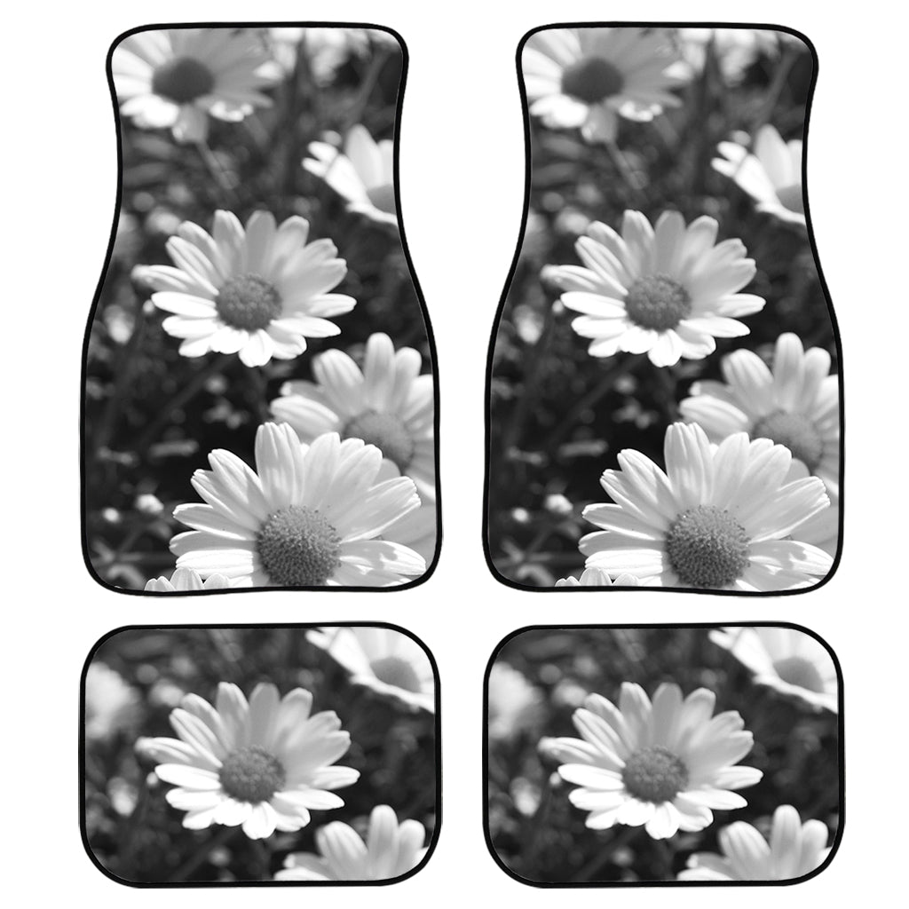Monochrome Daisy Flower Print Front And Back Car Floor Mats/ Front Car Mat
