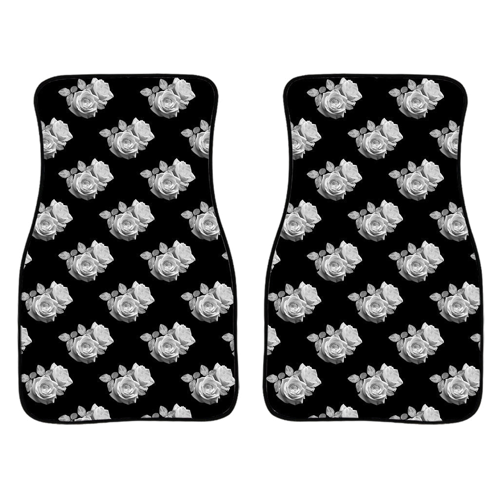 Monochrome Rose Pattern Print Front And Back Car Floor Mats/ Front Car Mat