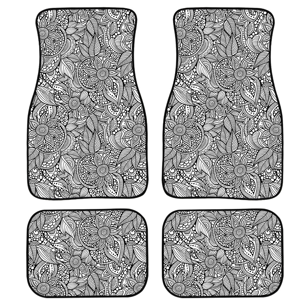 Monochrome Zentangle Pattern Print Front And Back Car Floor Mats/ Front Car Mat