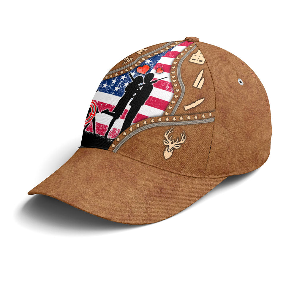 Couple Love Hunting American Flag Leather Style Baseball Cap Coolspod