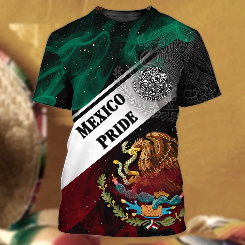 3D Full Printed Mexico Smock Tshirt/ Golden Eagle Mexican Shirts/ Sublimation Mexico Tshirt For Him/ Mexico Gifts