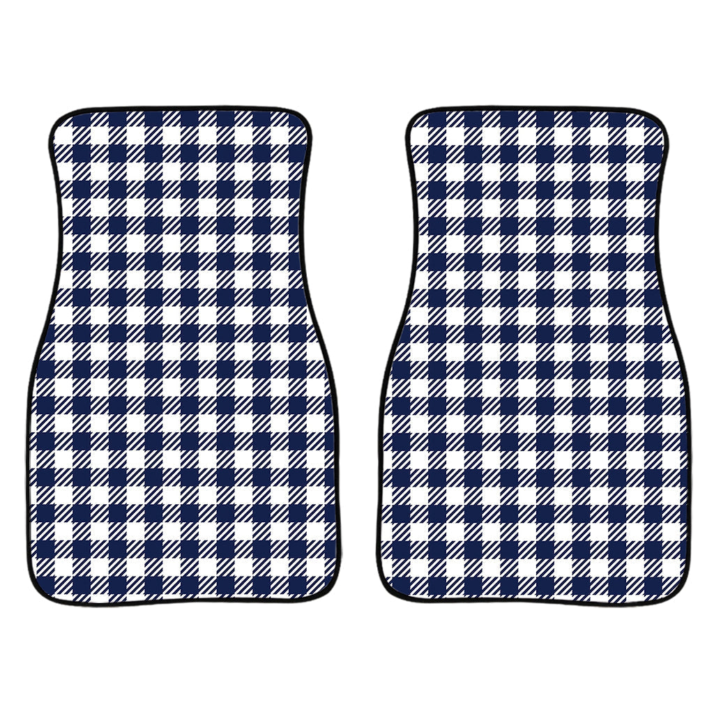 Navy And White Gingham Pattern Print Front And Back Car Floor Mats/ Front Car Mat