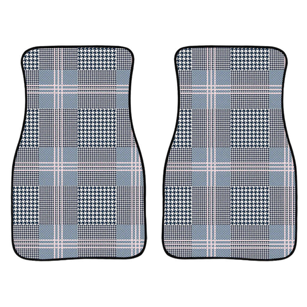 Navy And White Glen Plaid Print Front And Back Car Floor Mats/ Front Car Mat